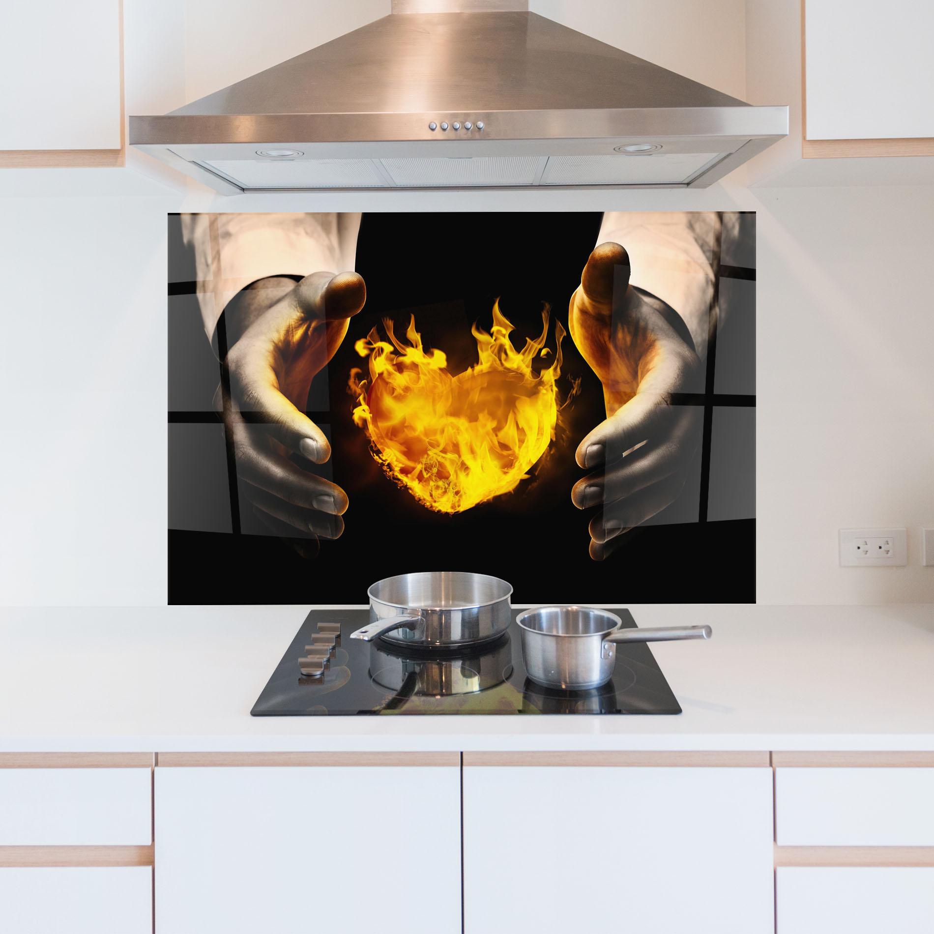 Стъклен панел за кухня Fire Heart mockup 5