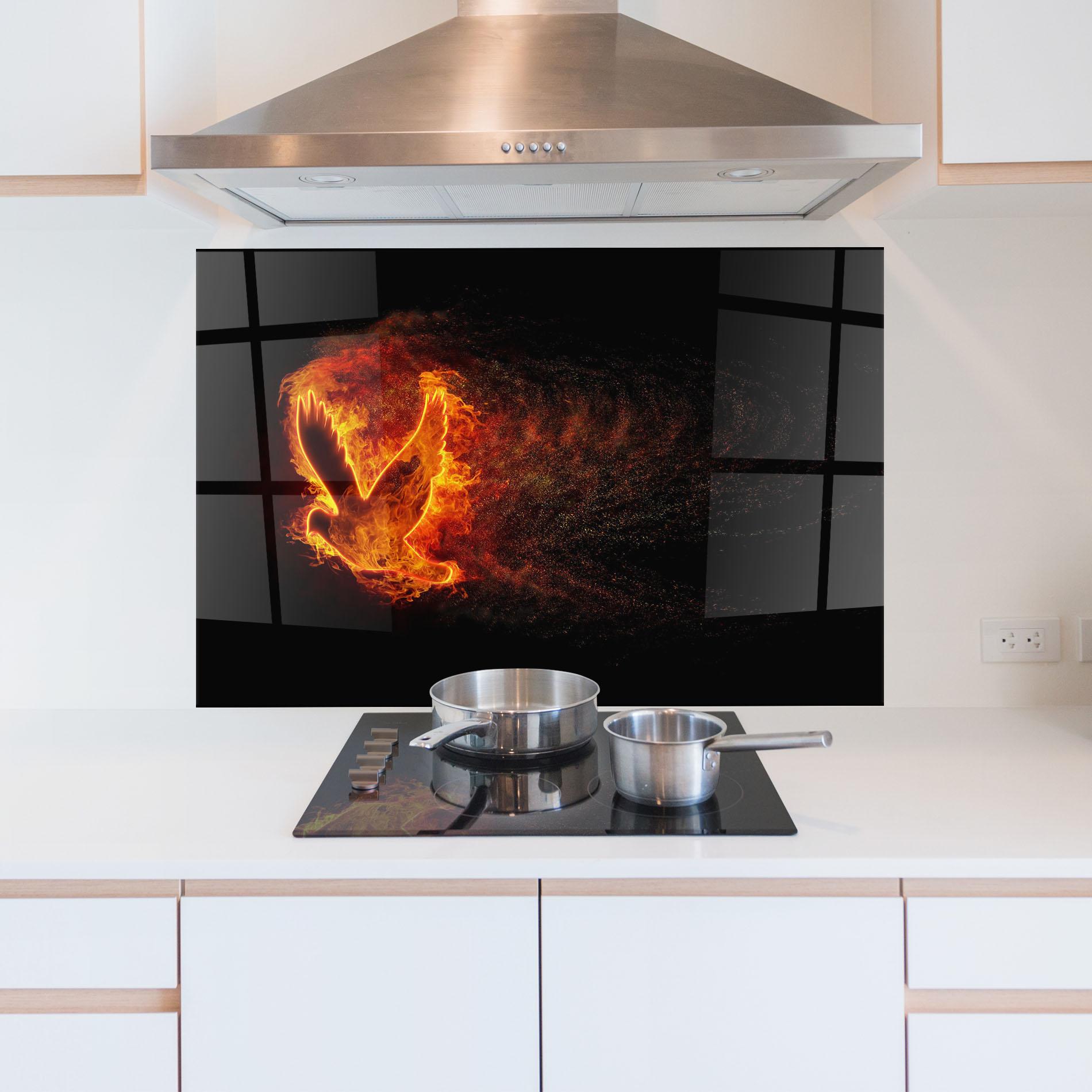 Стъклен панел за кухня Flames Bird mockup 5
