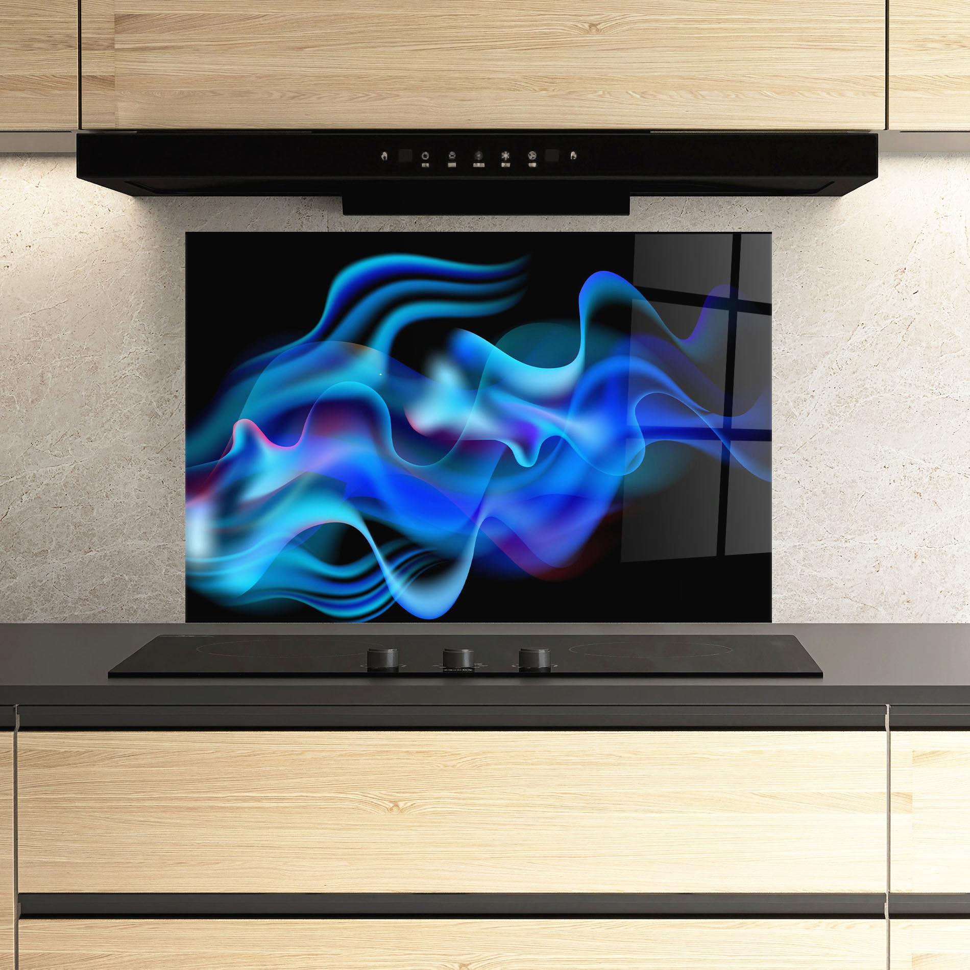 Стъклен панел за кухня Blue Fire mockup 3
