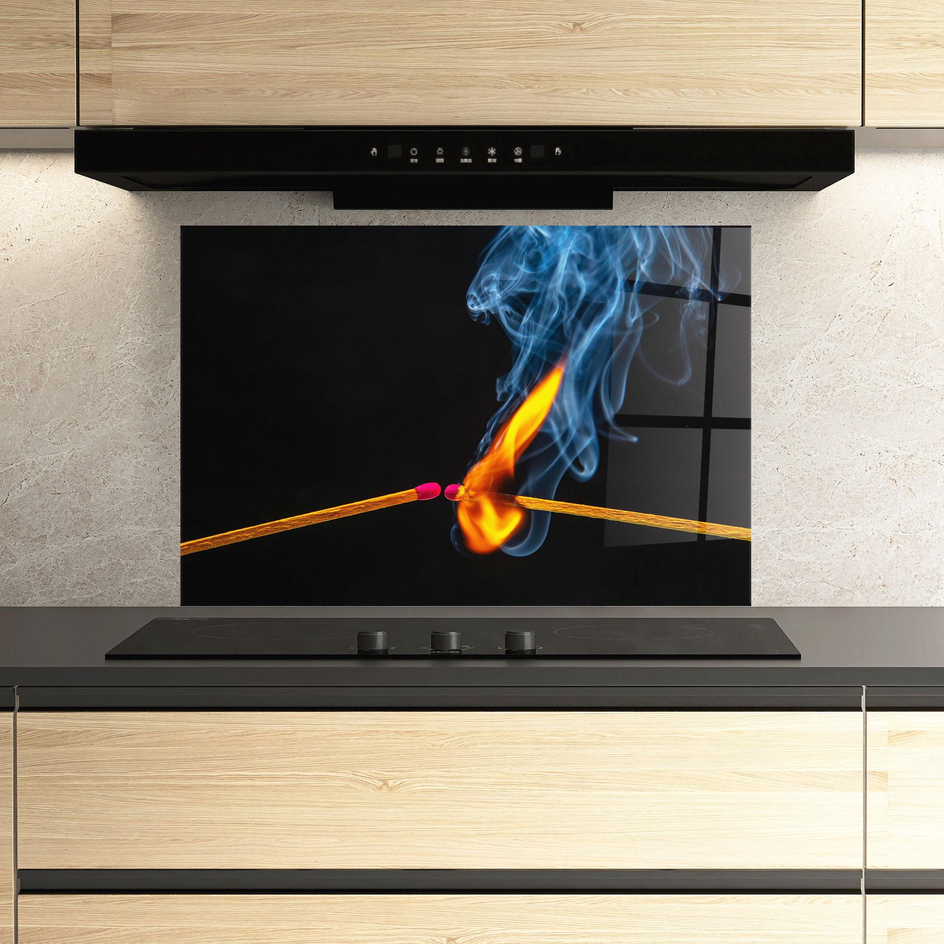 Стъклен панел за кухня Burning Smoking Match mockup 3