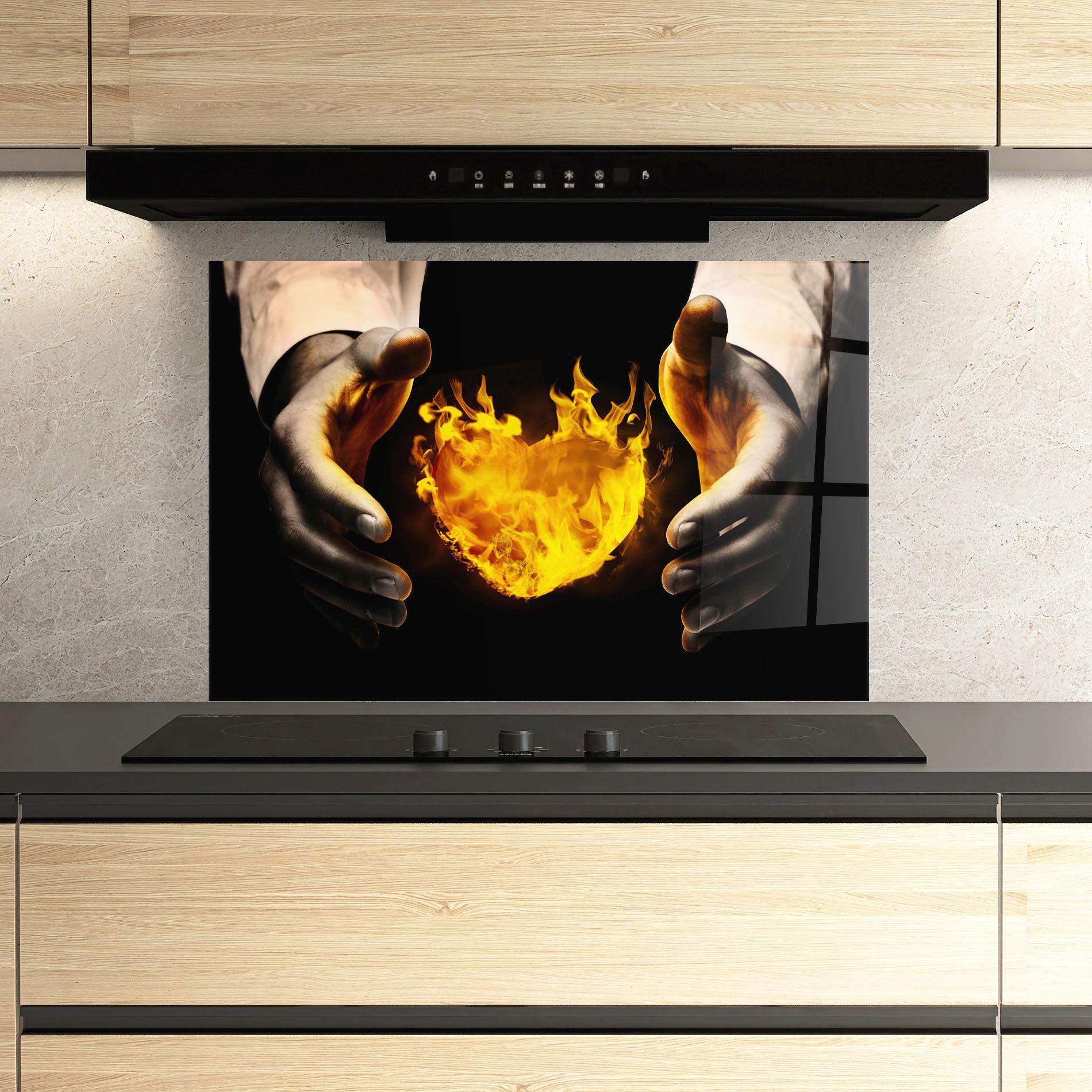 Стъклен панел за кухня Fire Heart mockup 3