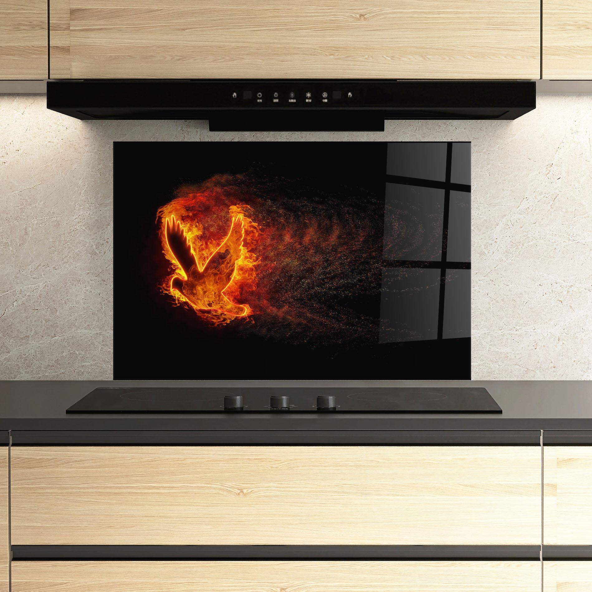 Стъклен панел за кухня Flames Bird mockup 3