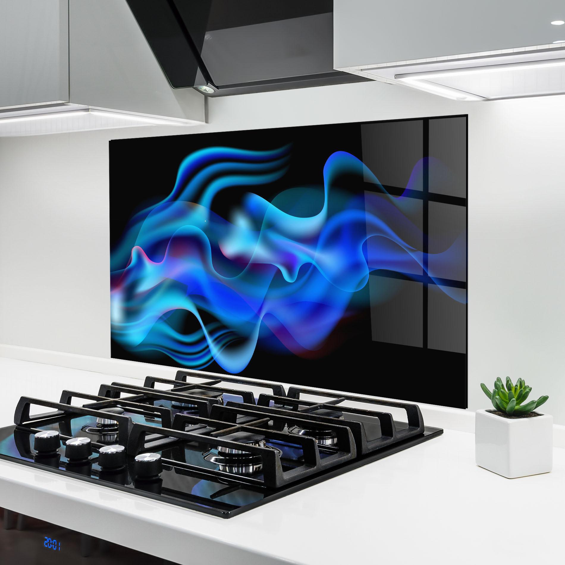 Стъклен панел за кухня Blue Fire mockup 6