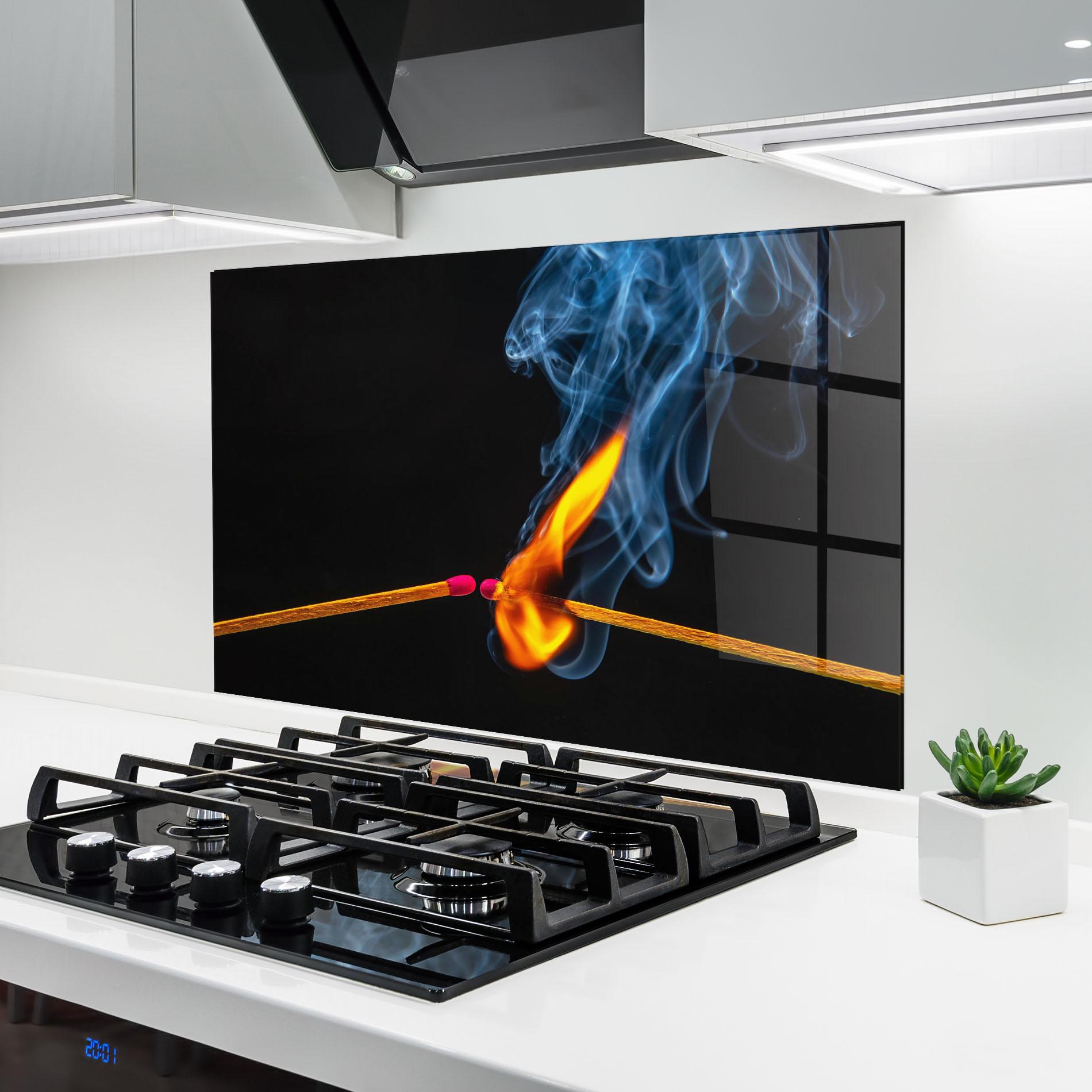 Стъклен панел за кухня Burning Smoking Match mockup 6