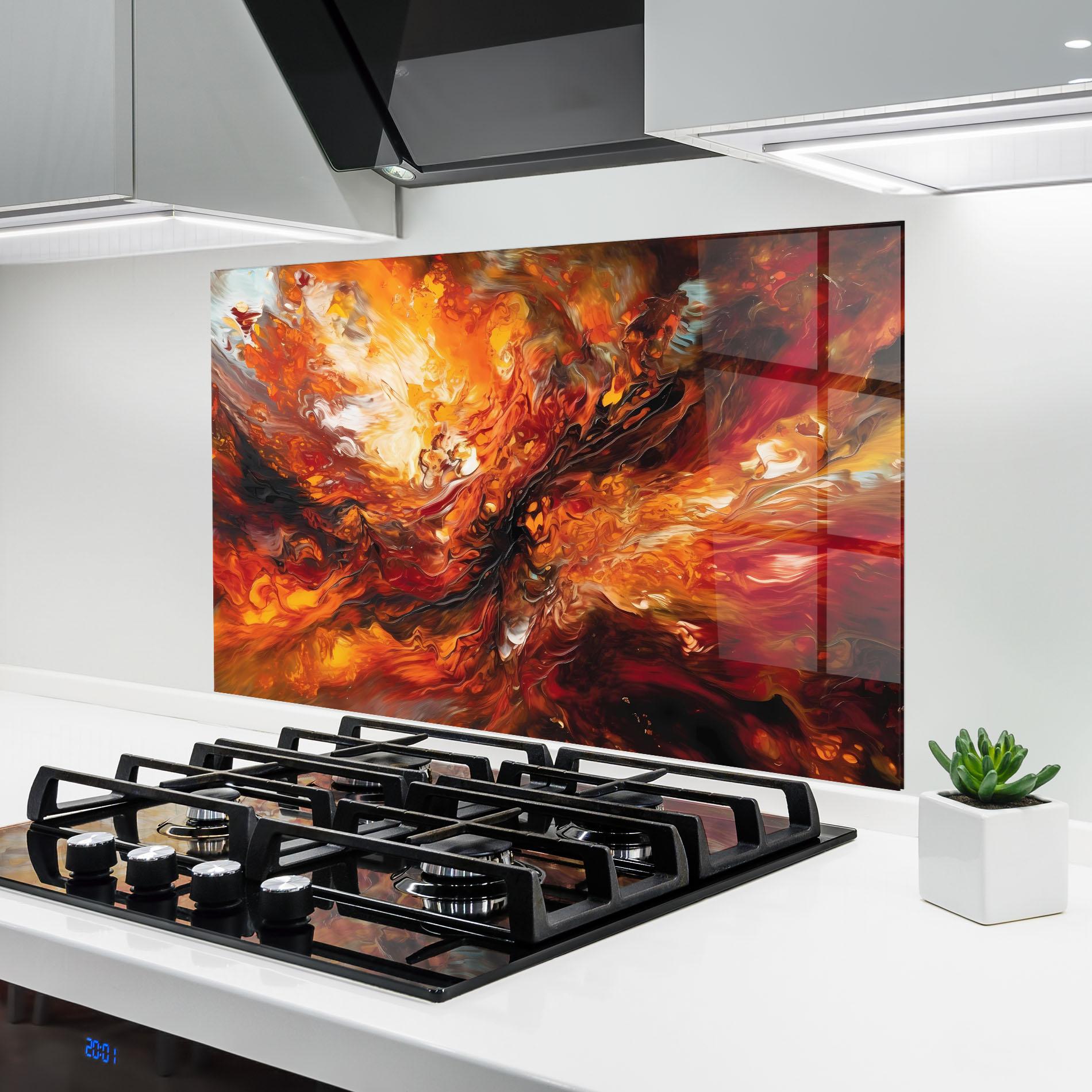 Стъклен панел за кухня Fiery Red Orange Art mockup 6