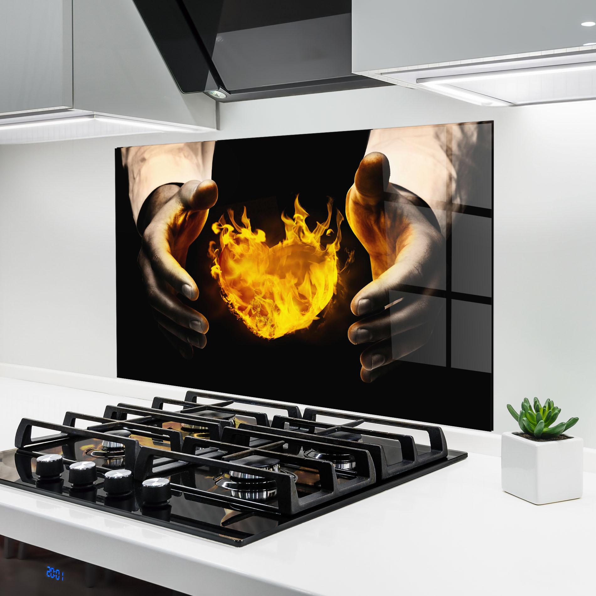 Стъклен панел за кухня Fire Heart mockup 6