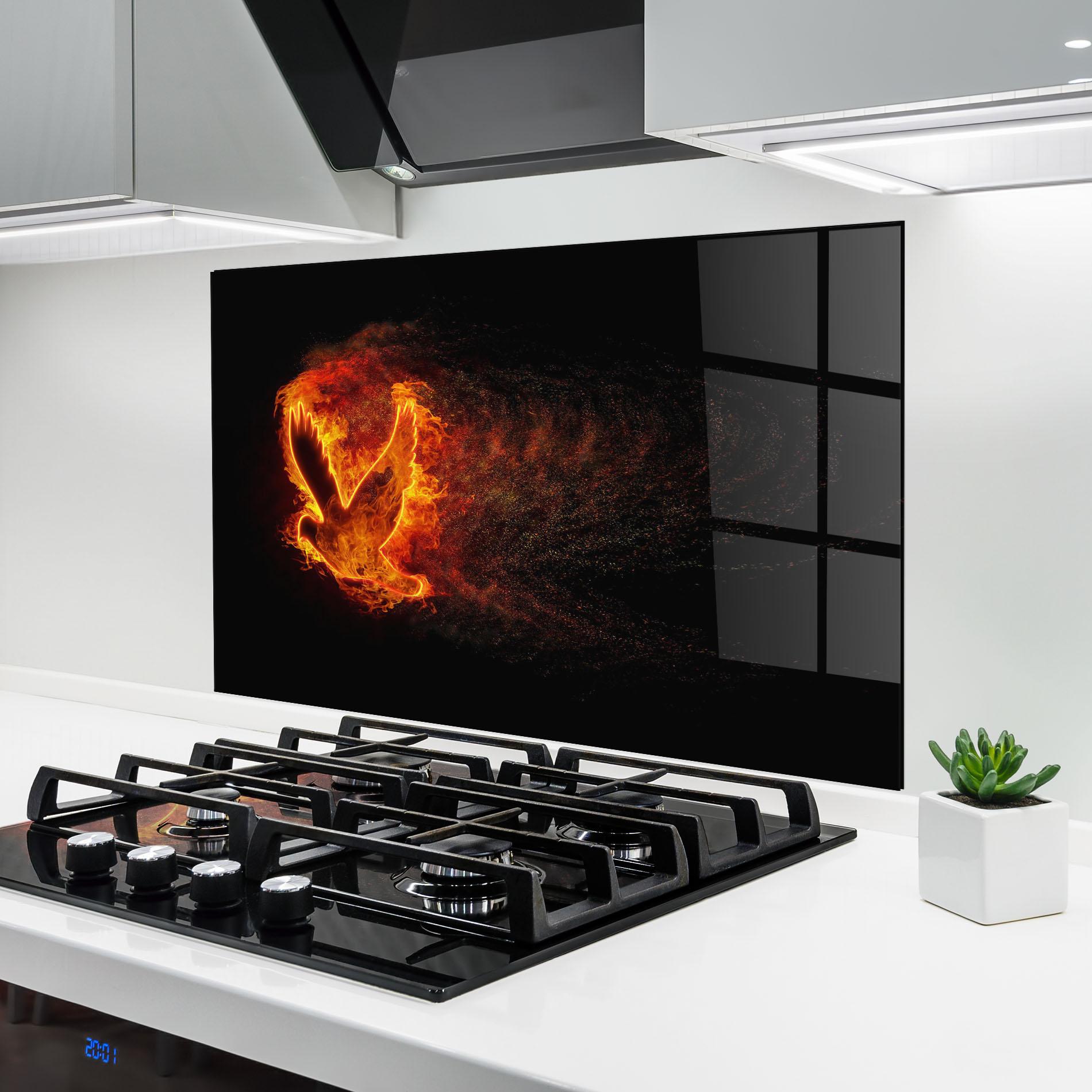 Стъклен панел за кухня Flames Bird mockup 6