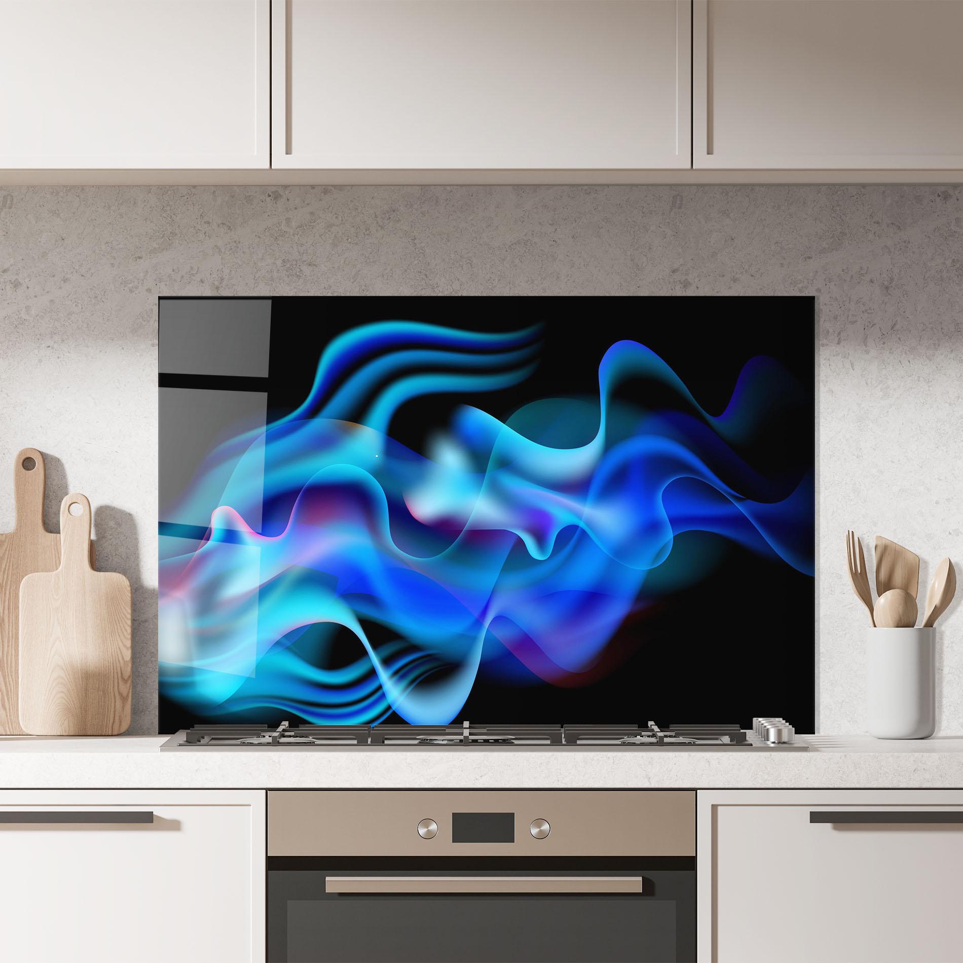 Стъклен панел за кухня Blue Fire mockup 7