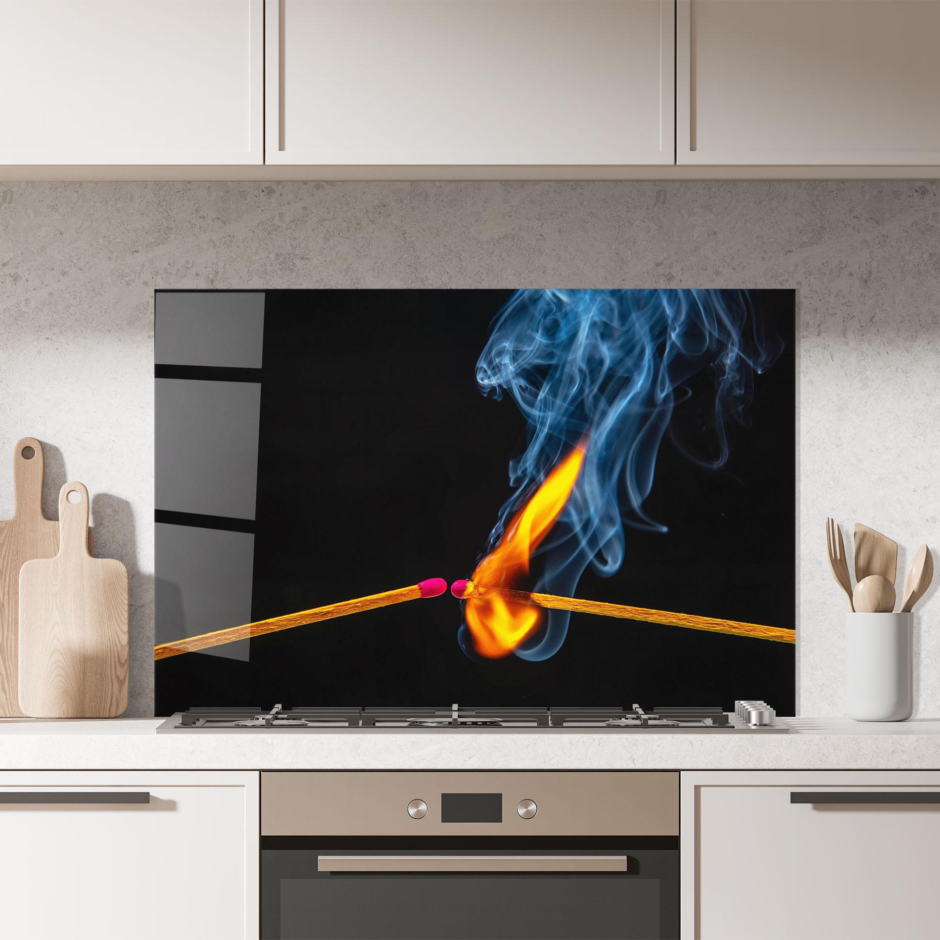 Стъклен панел за кухня Burning Smoking Match mockup 7