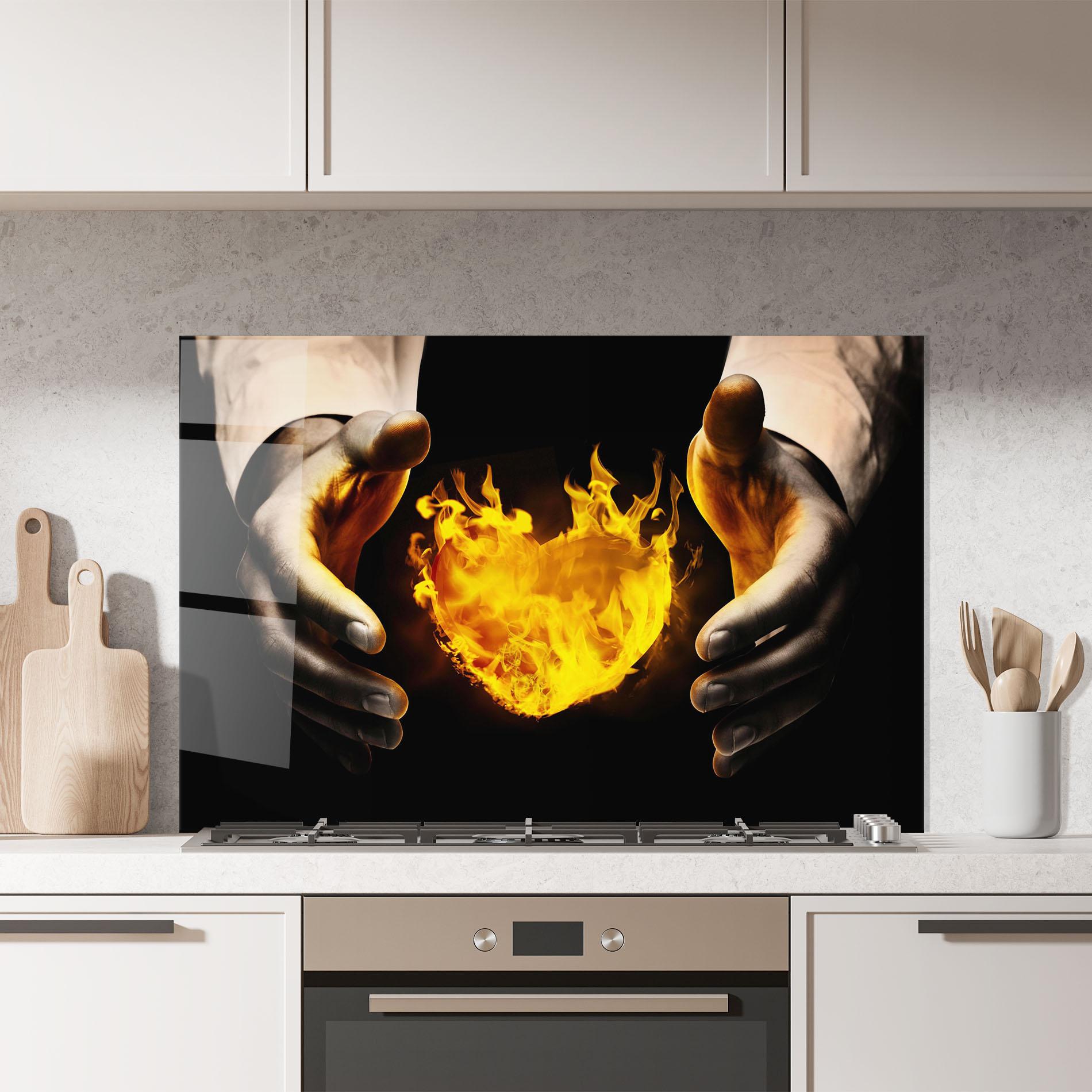 Стъклен панел за кухня Fire Heart mockup 7