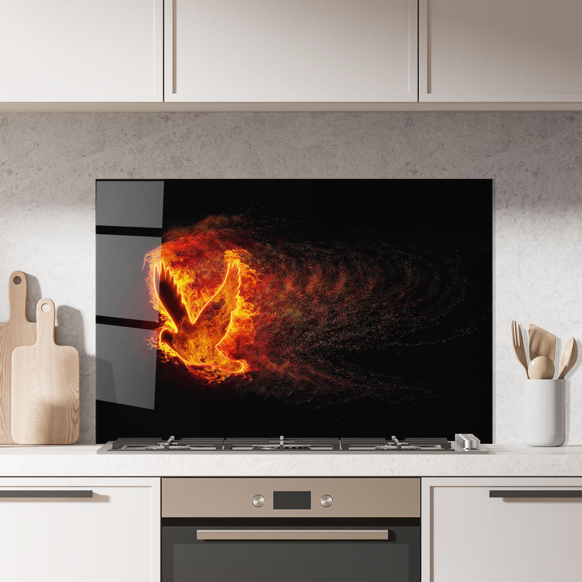 Стъклен панел за кухня Flames Bird mockup 7