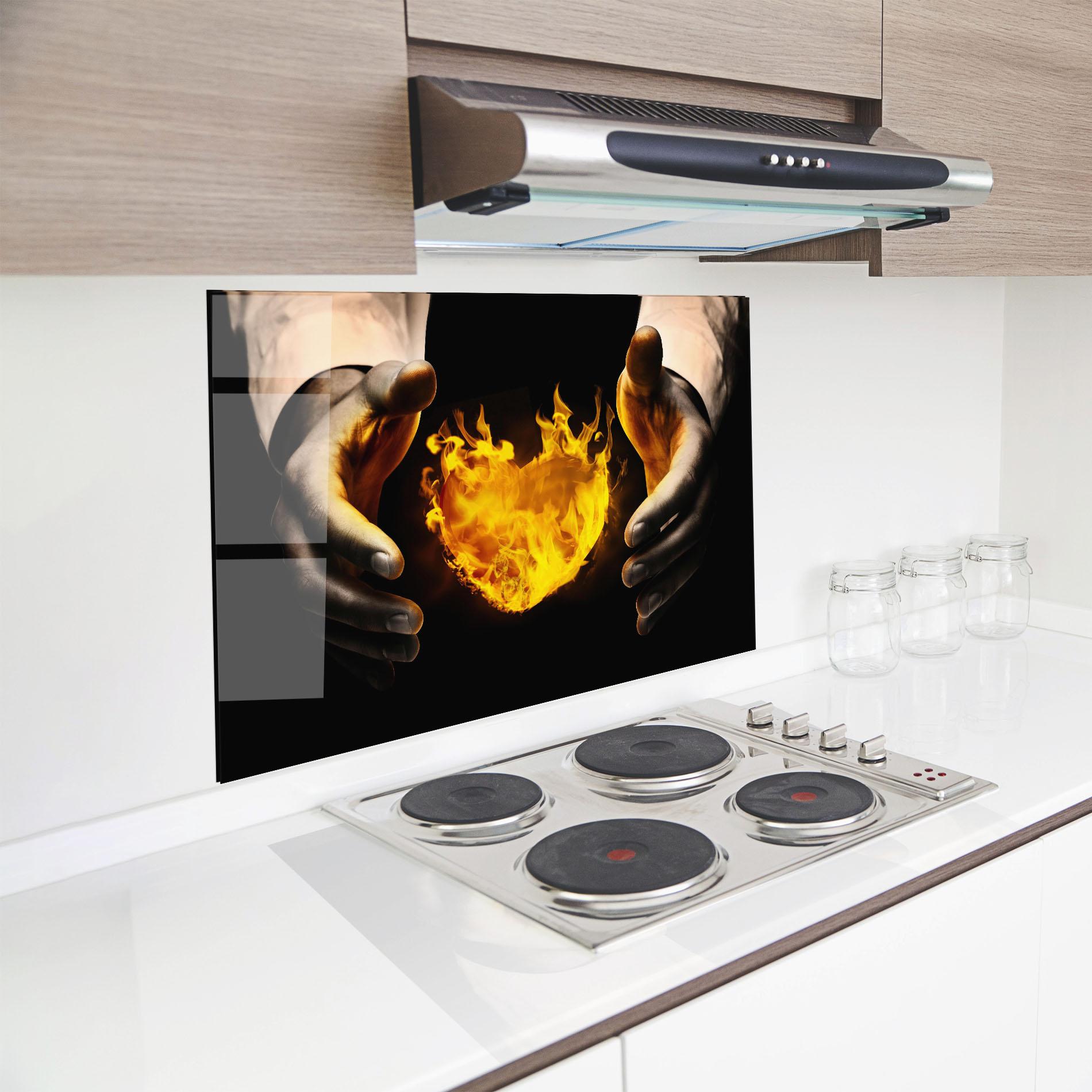 Стъклен панел за кухня Fire Heart mockup 8