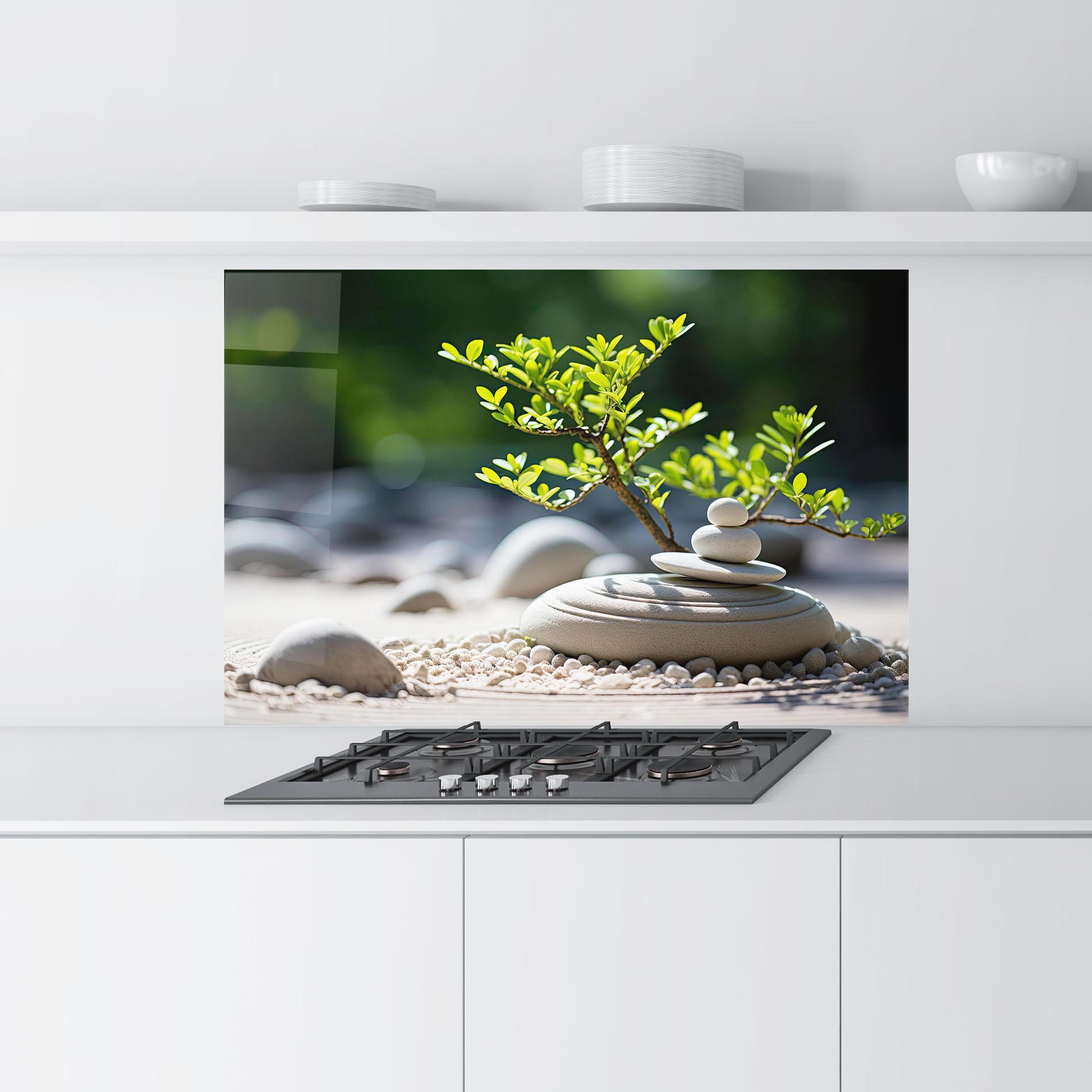 Стъклен панел за кухня White Pebbles Plants mockup 9