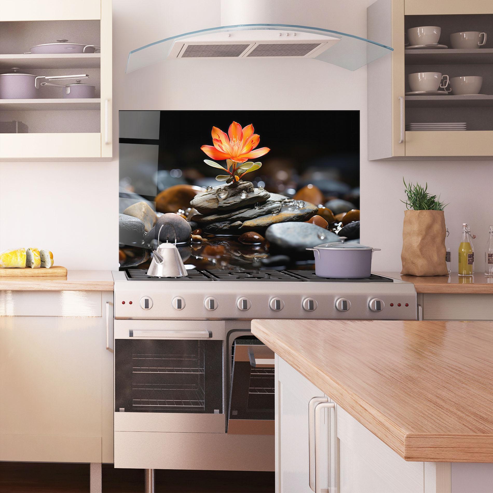 Стъклен панел за кухня Orange Flower Stone mockup 1