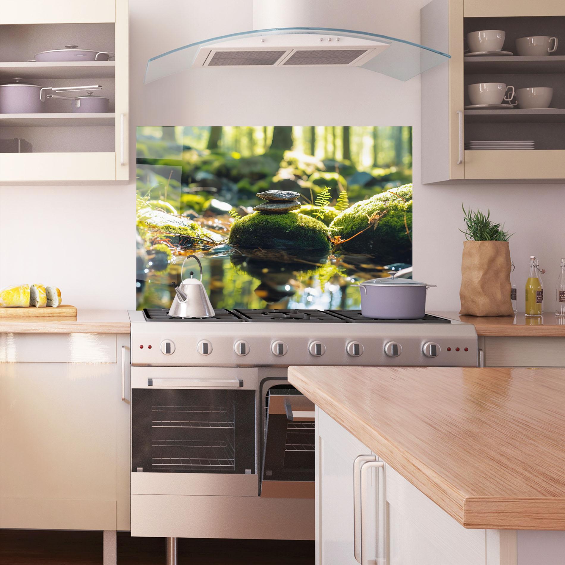 Стъклен панел за кухня Sunlight Green Forest mockup 1