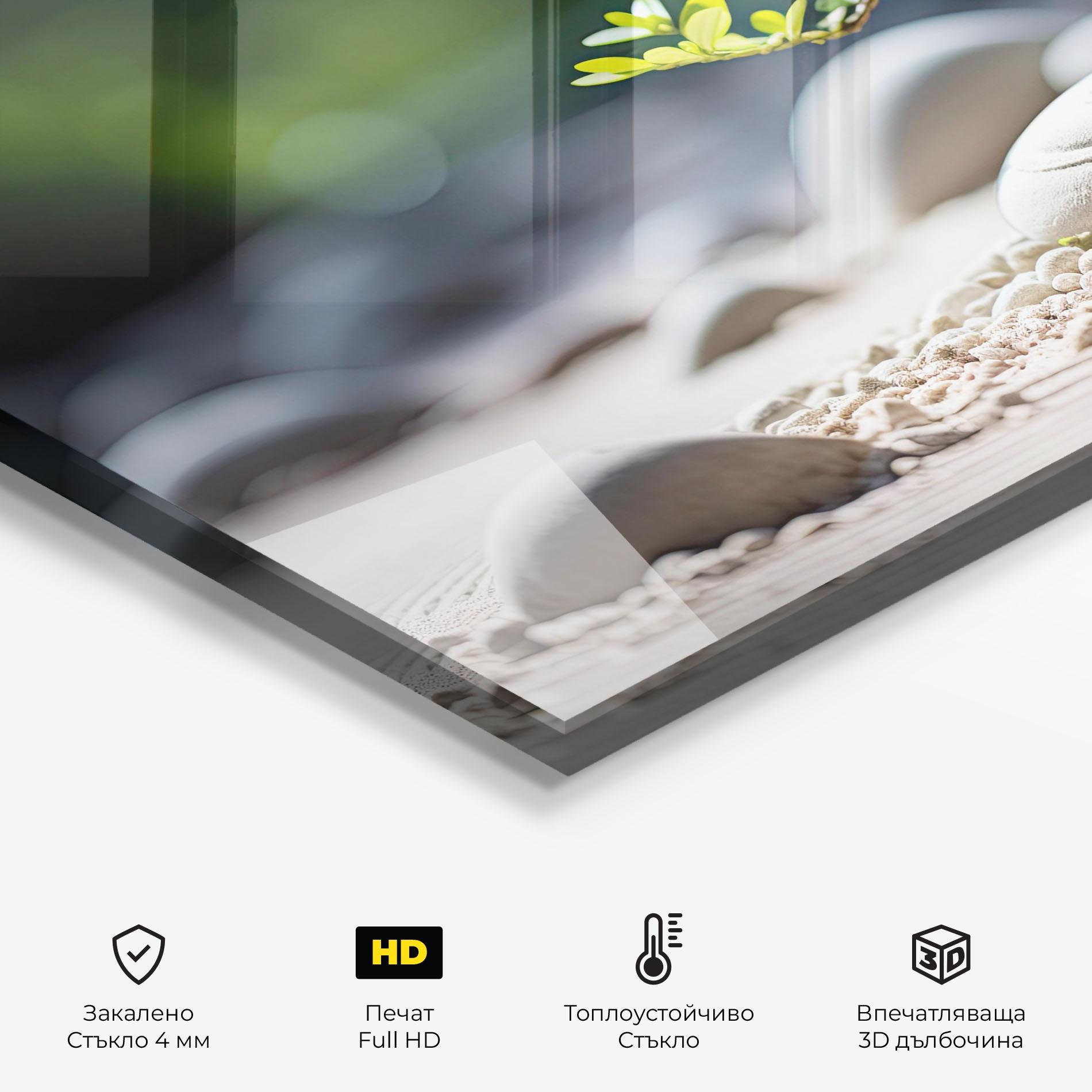 Стъклен панел за кухня White Pebbles Plants mockup 2