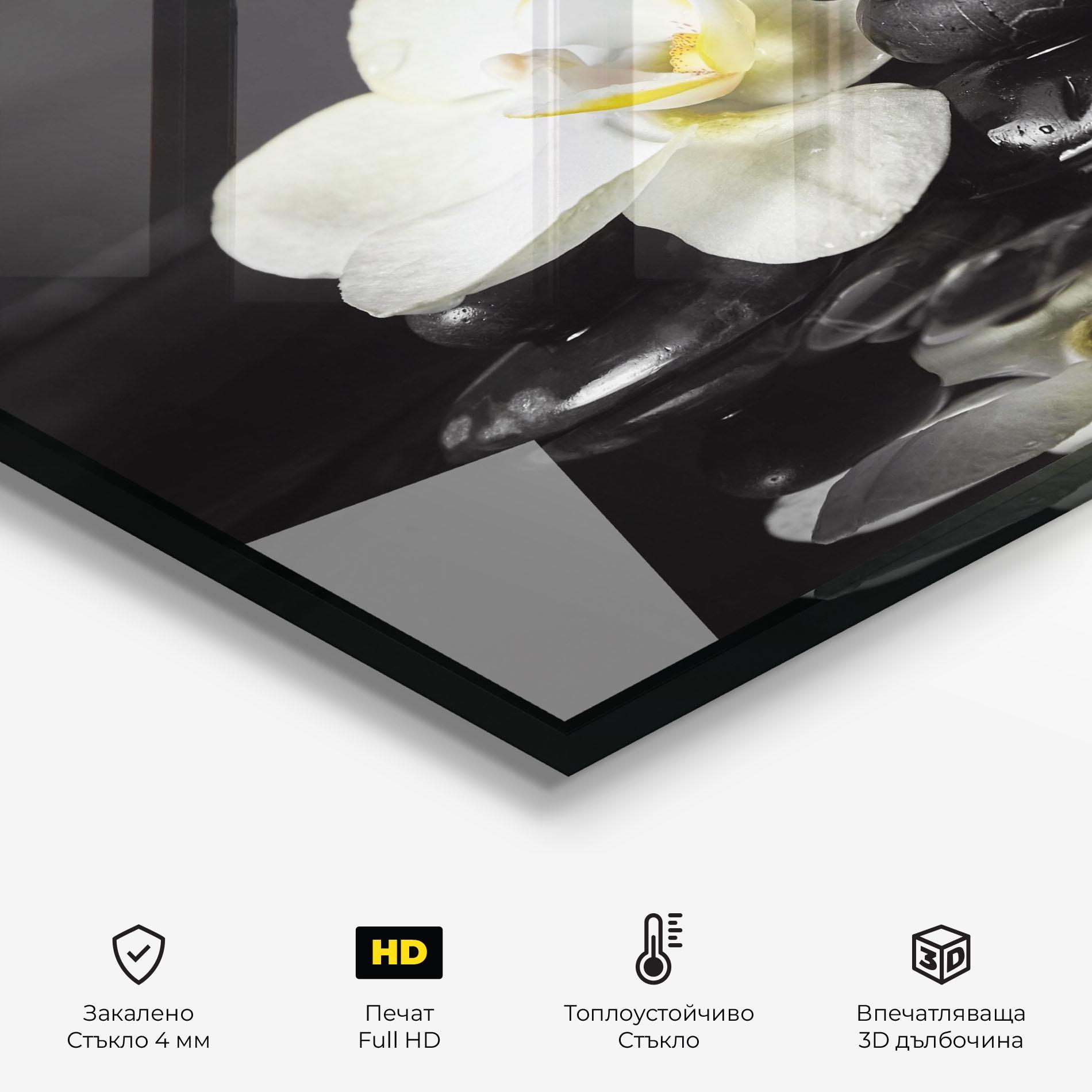 Стъклен панел за кухня White Spa Flower mockup 2