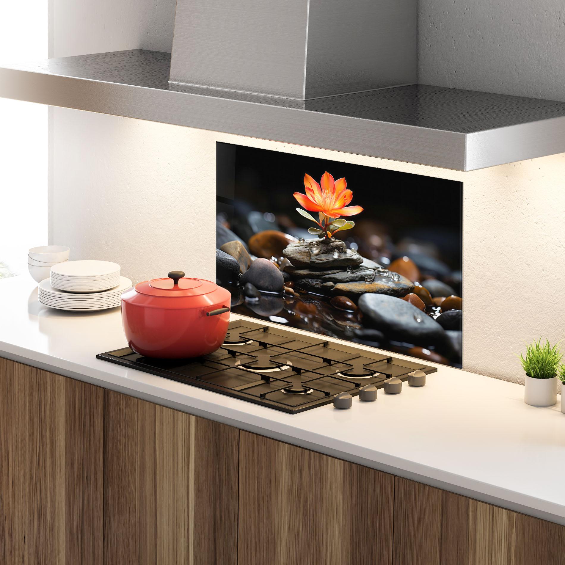 Стъклен панел за кухня Orange Flower Stone mockup 4