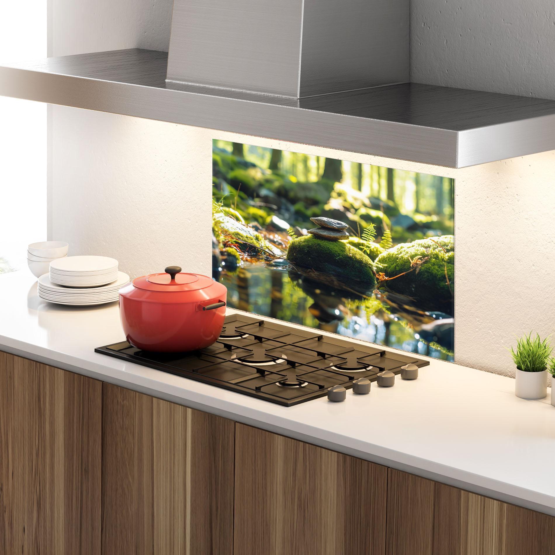 Стъклен панел за кухня Sunlight Green Forest mockup 4