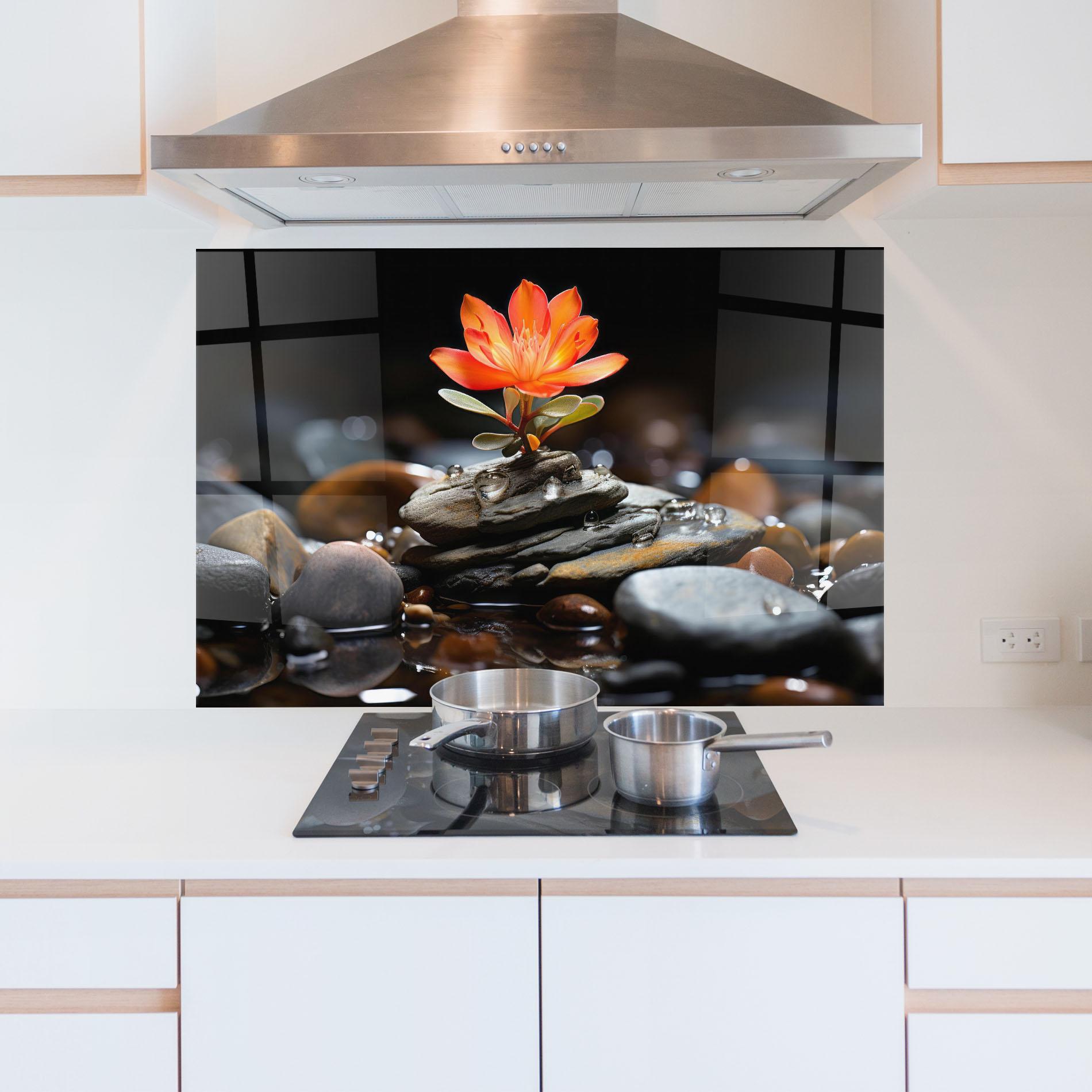 Стъклен панел за кухня Orange Flower Stone mockup 5