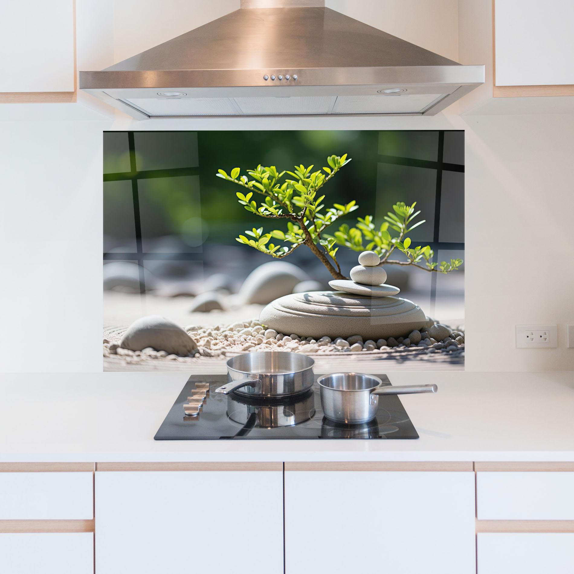 Стъклен панел за кухня White Pebbles Plants mockup 5