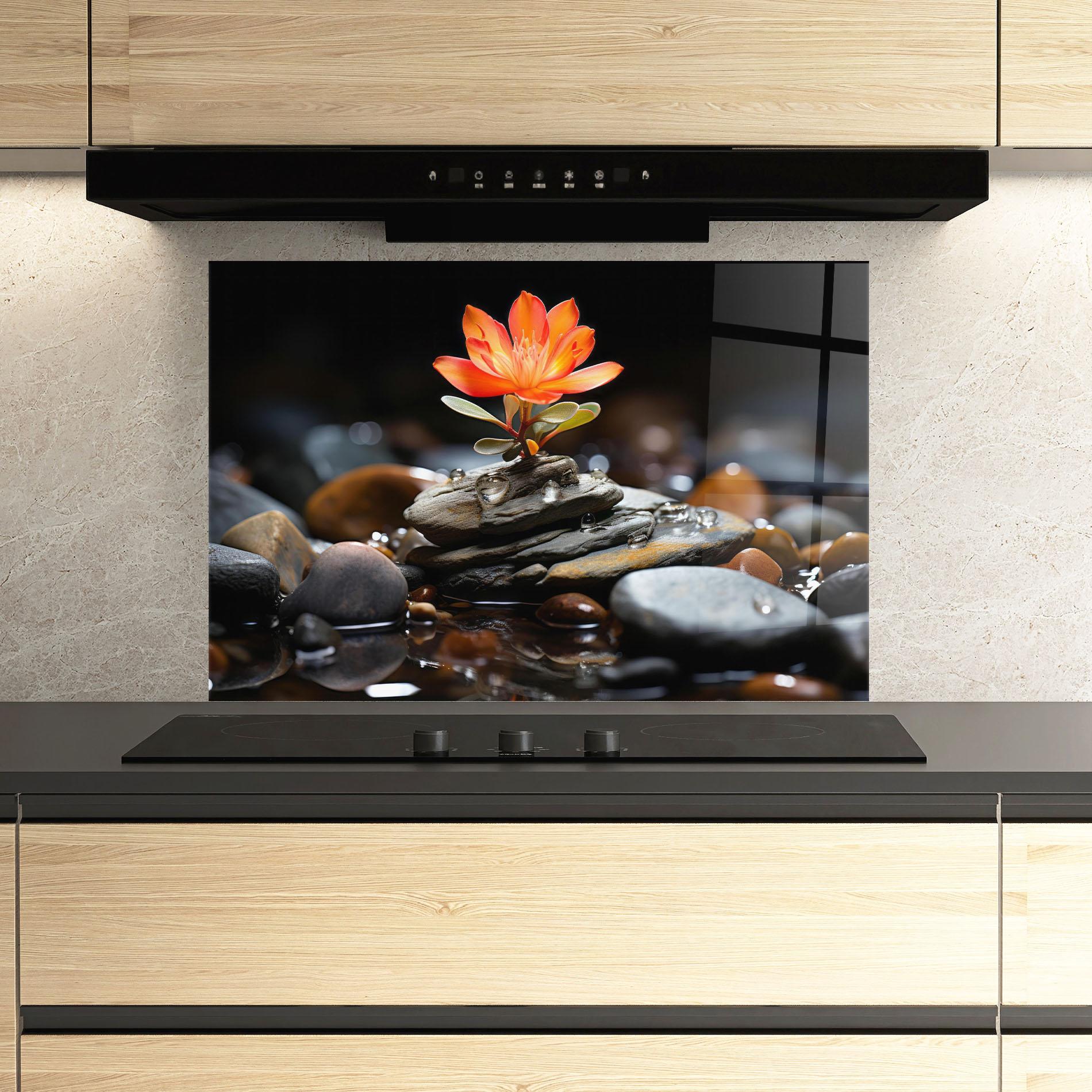 Стъклен панел за кухня Orange Flower Stone mockup 3