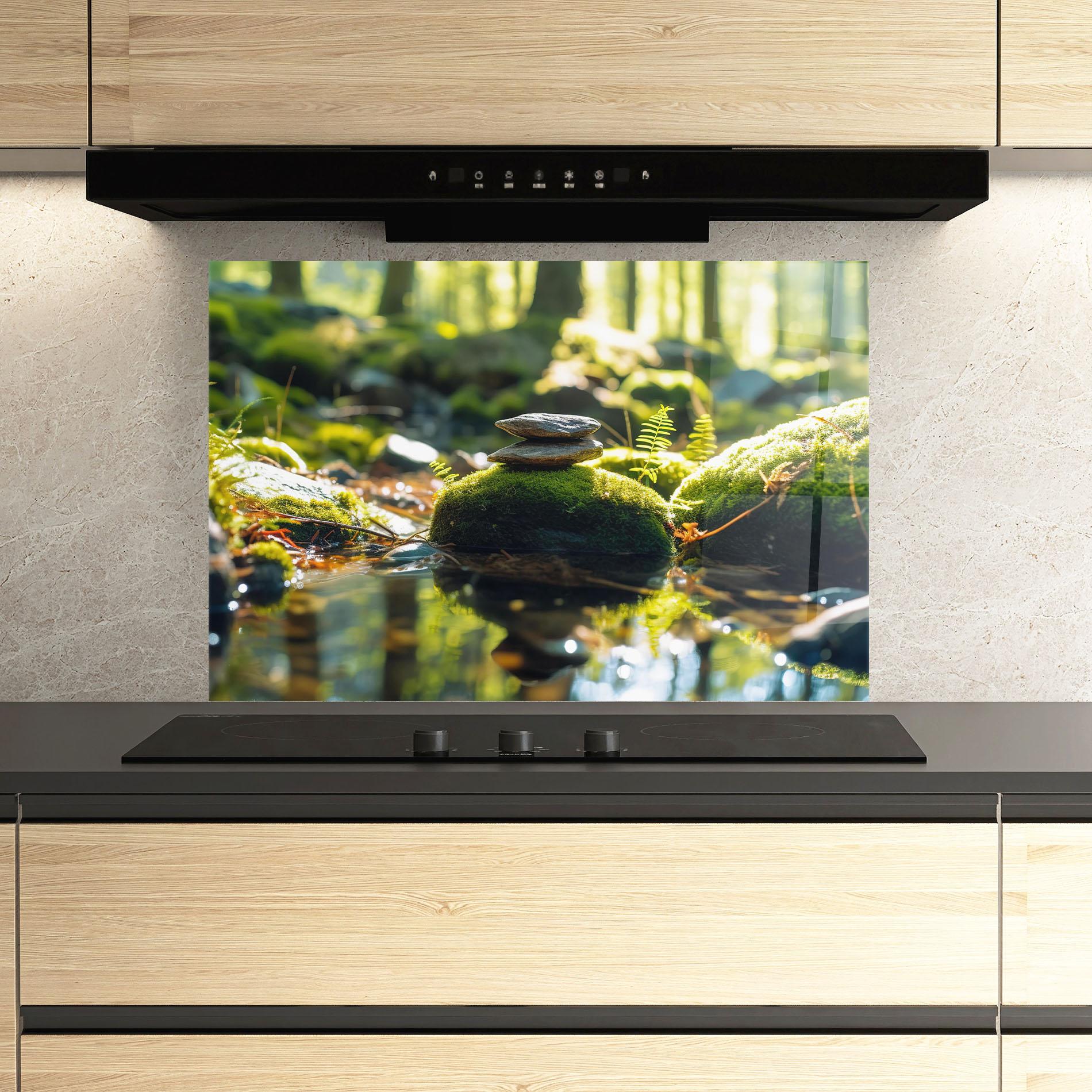 Стъклен панел за кухня Sunlight Green Forest mockup 3