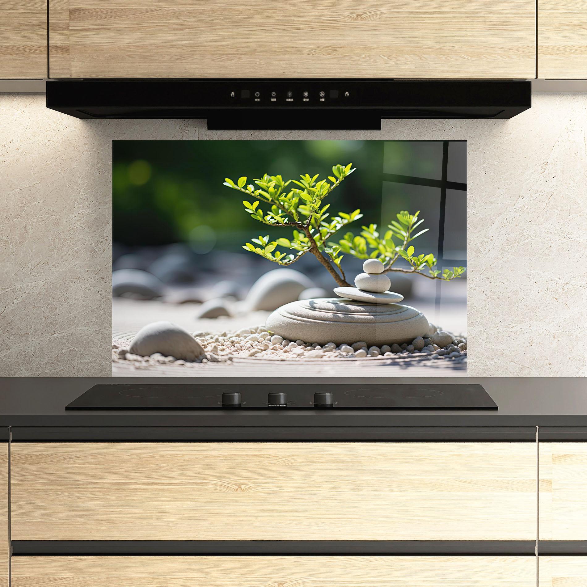 Стъклен панел за кухня White Pebbles Plants mockup 3