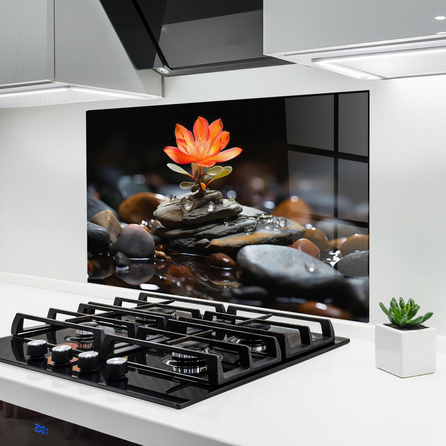 Стъклен панел за кухня Orange Flower Stone mockup 6