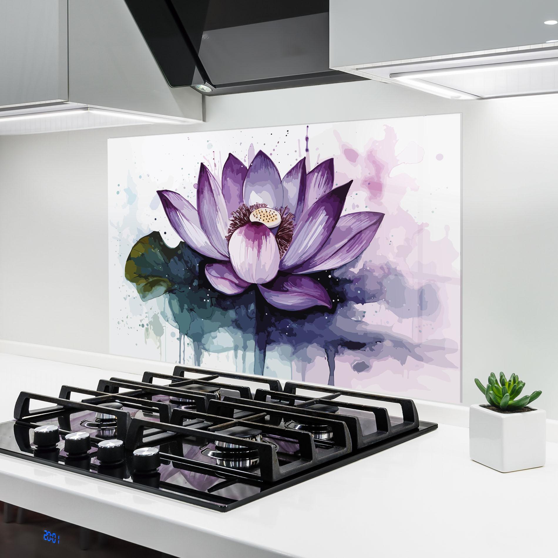 Стъклен панел за кухня Purple Lotus Art mockup 6