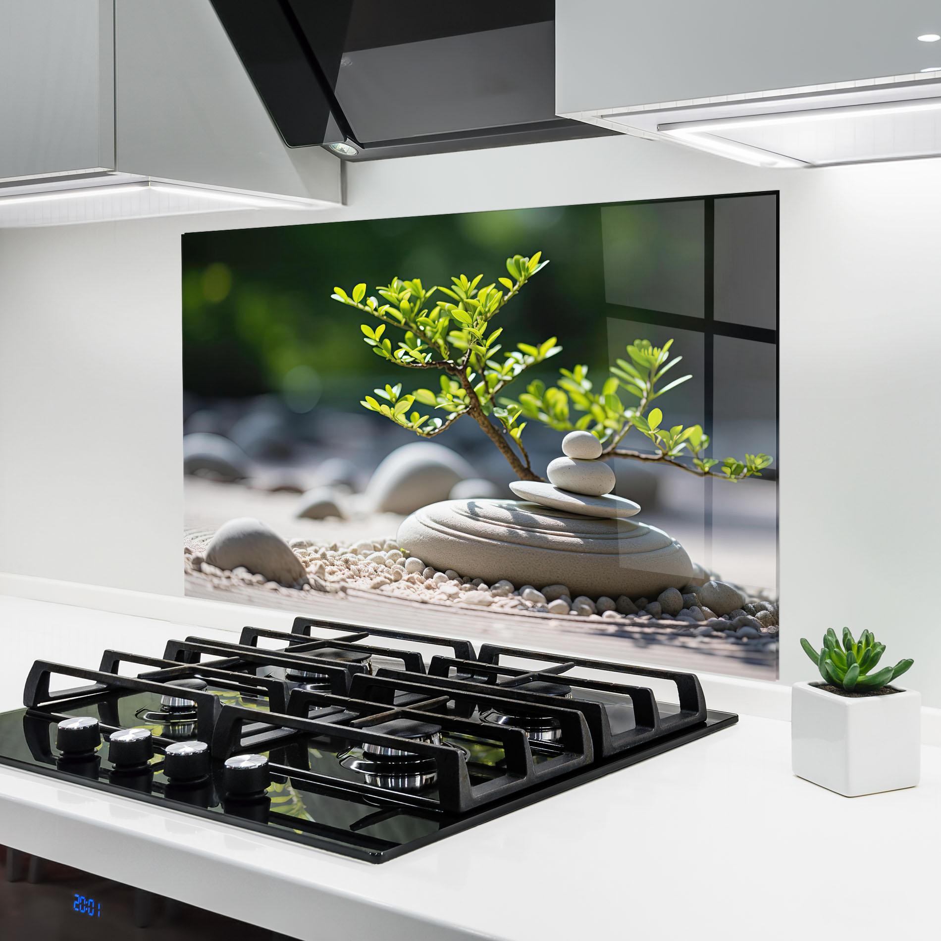 Стъклен панел за кухня White Pebbles Plants mockup 6
