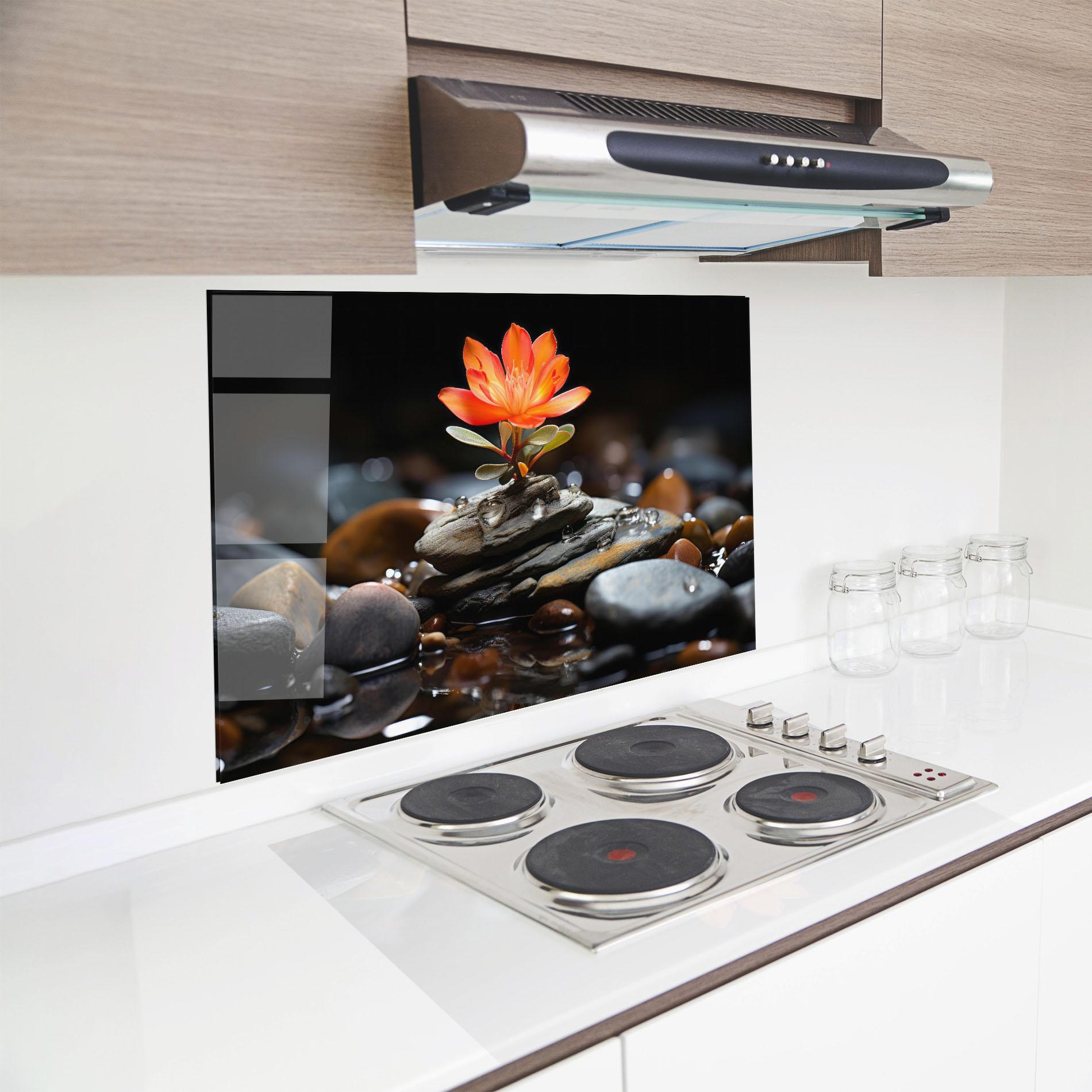 Стъклен панел за кухня Orange Flower Stone mockup 8