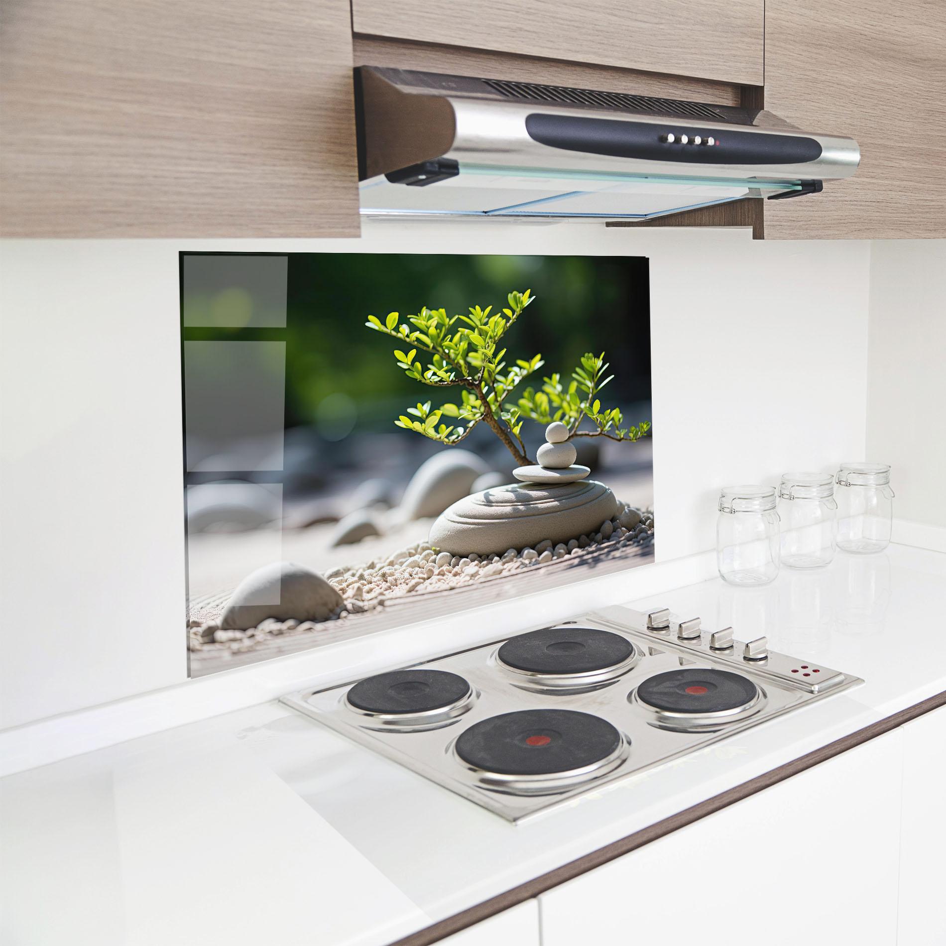 Стъклен панел за кухня White Pebbles Plants mockup 8