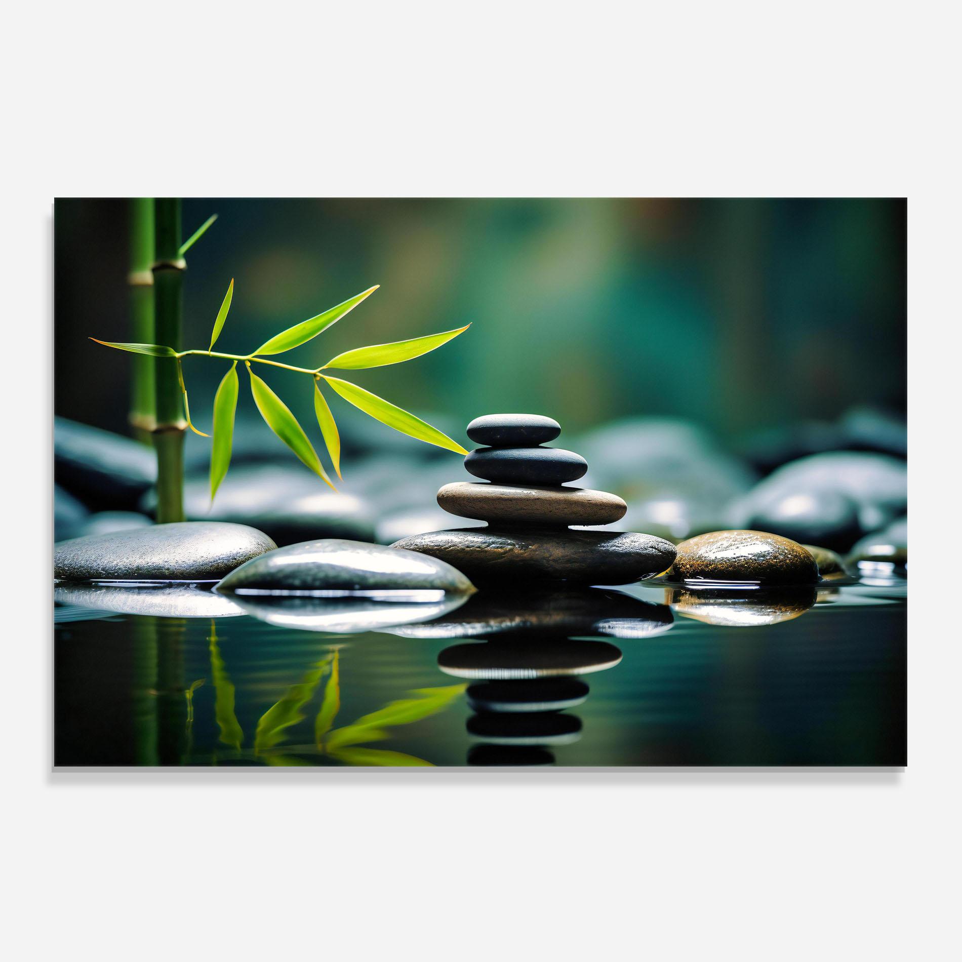 Стъклен панел за кухня Bamboo Stones mockup 0