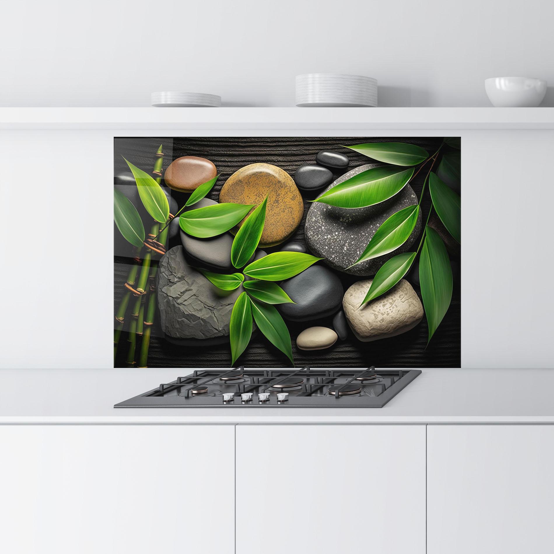 Стъклен панел за кухня Bamboo Stones View mockup 9