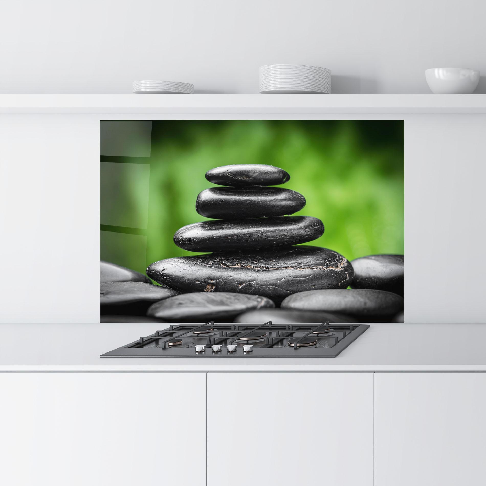 Стъклен панел за кухня Black Stone Meditation mockup 9