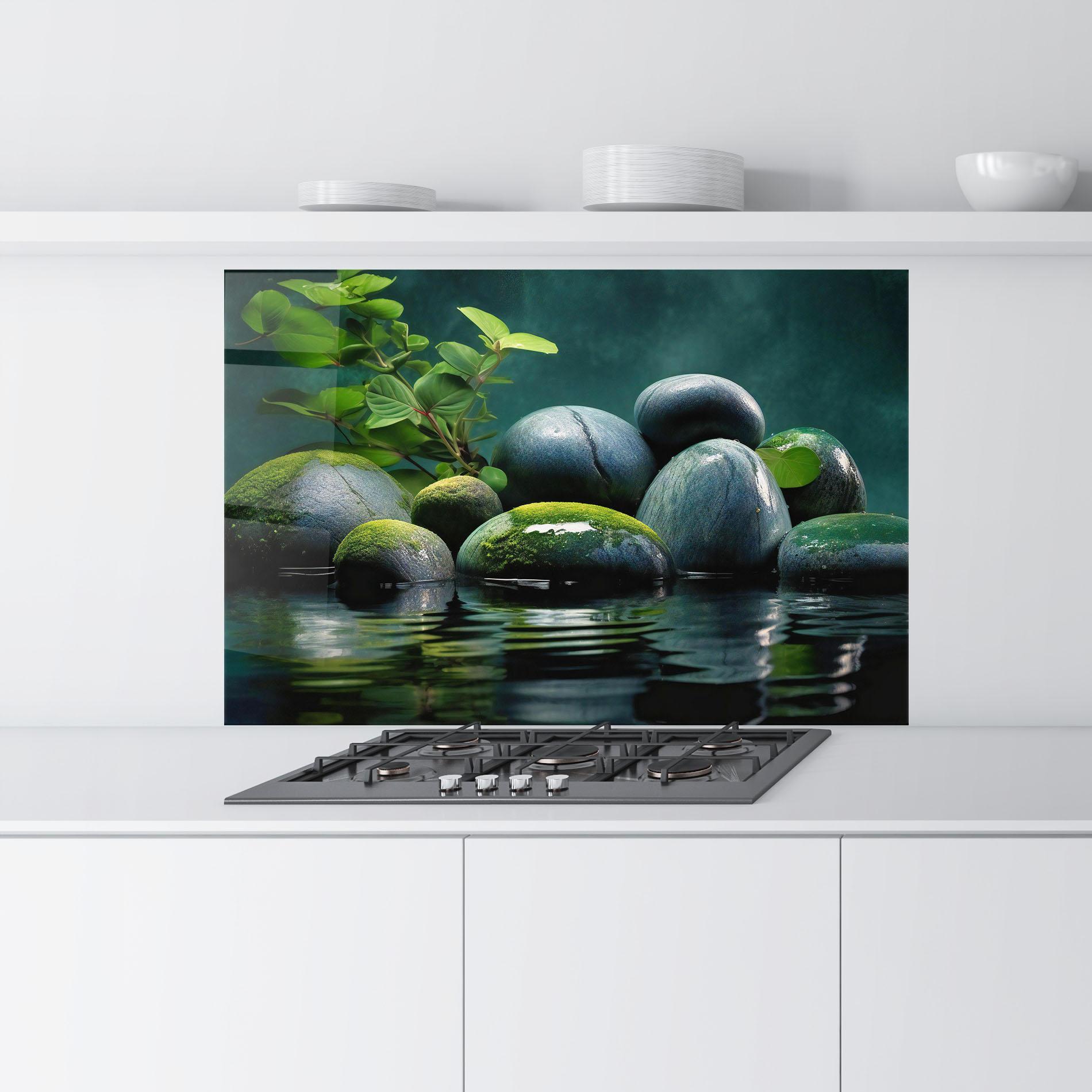 Стъклен панел за кухня Green Stone Nature mockup 9