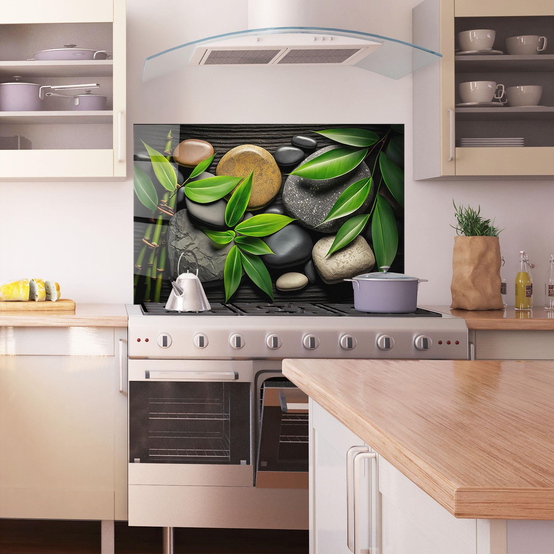 Стъклен панел за кухня Bamboo Stones View mockup 1