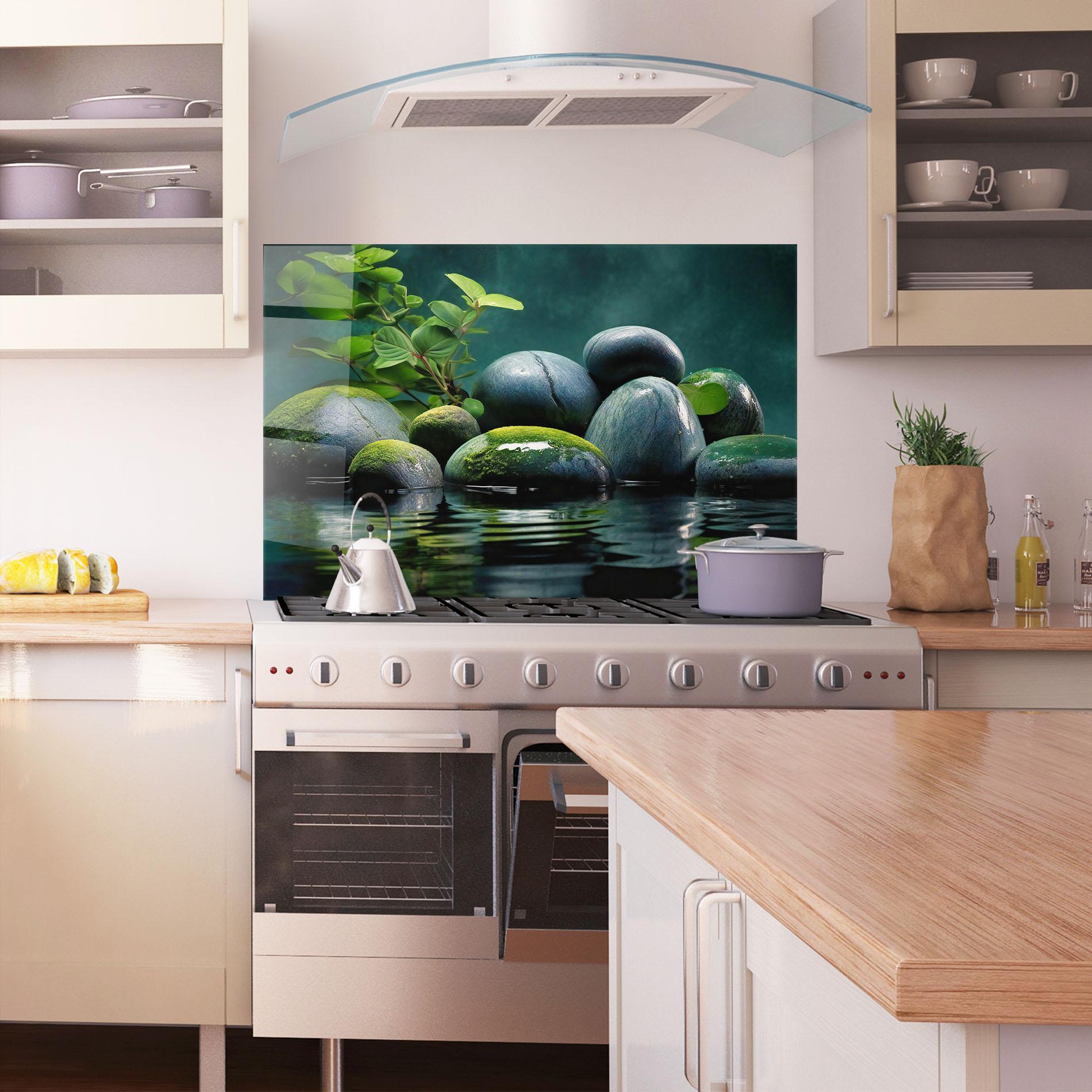 Стъклен панел за кухня Green Stone Nature mockup 1