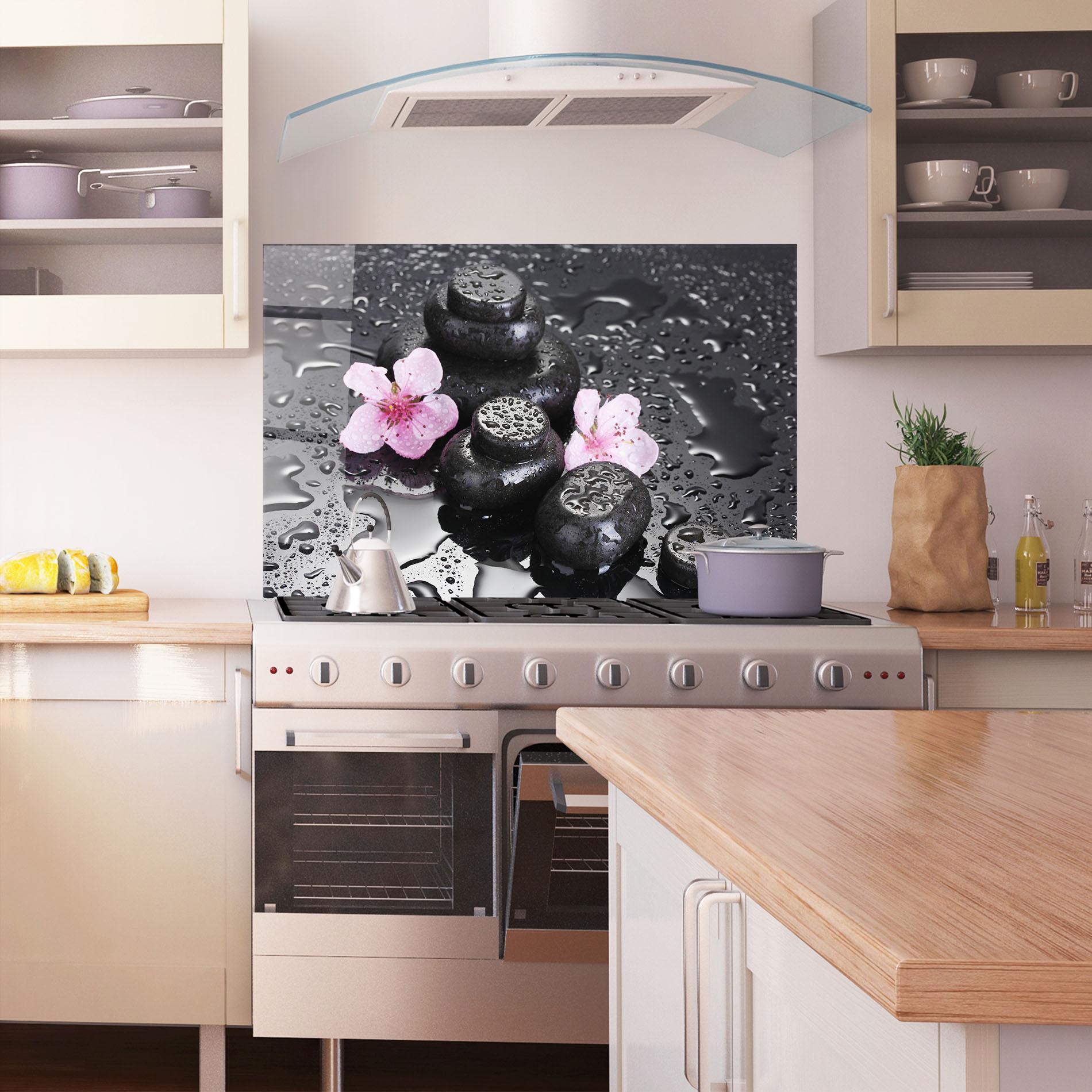 Стъклен панел за кухня Sakura Stones mockup 1