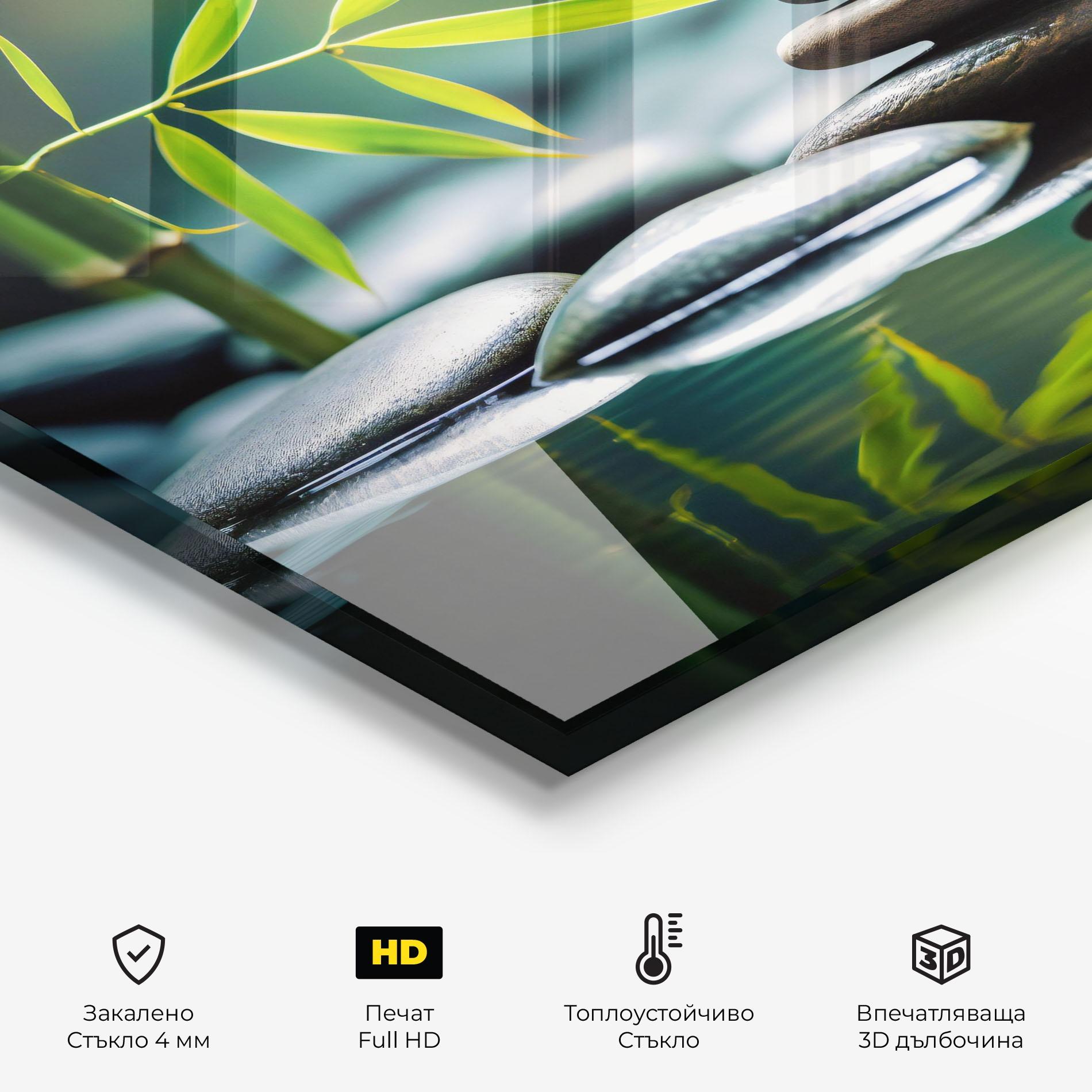 Стъклен панел за кухня Bamboo Stones mockup 2