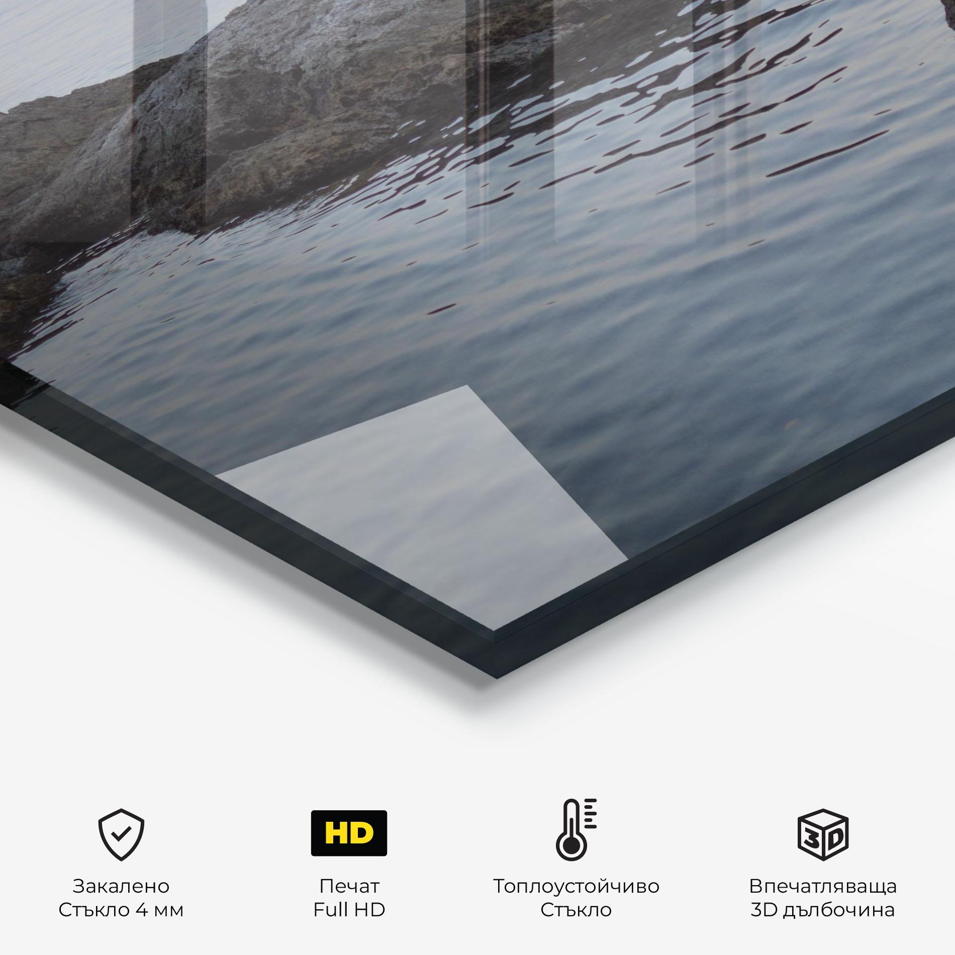 Стъклен панел за кухня Calm Water Stones mockup 2