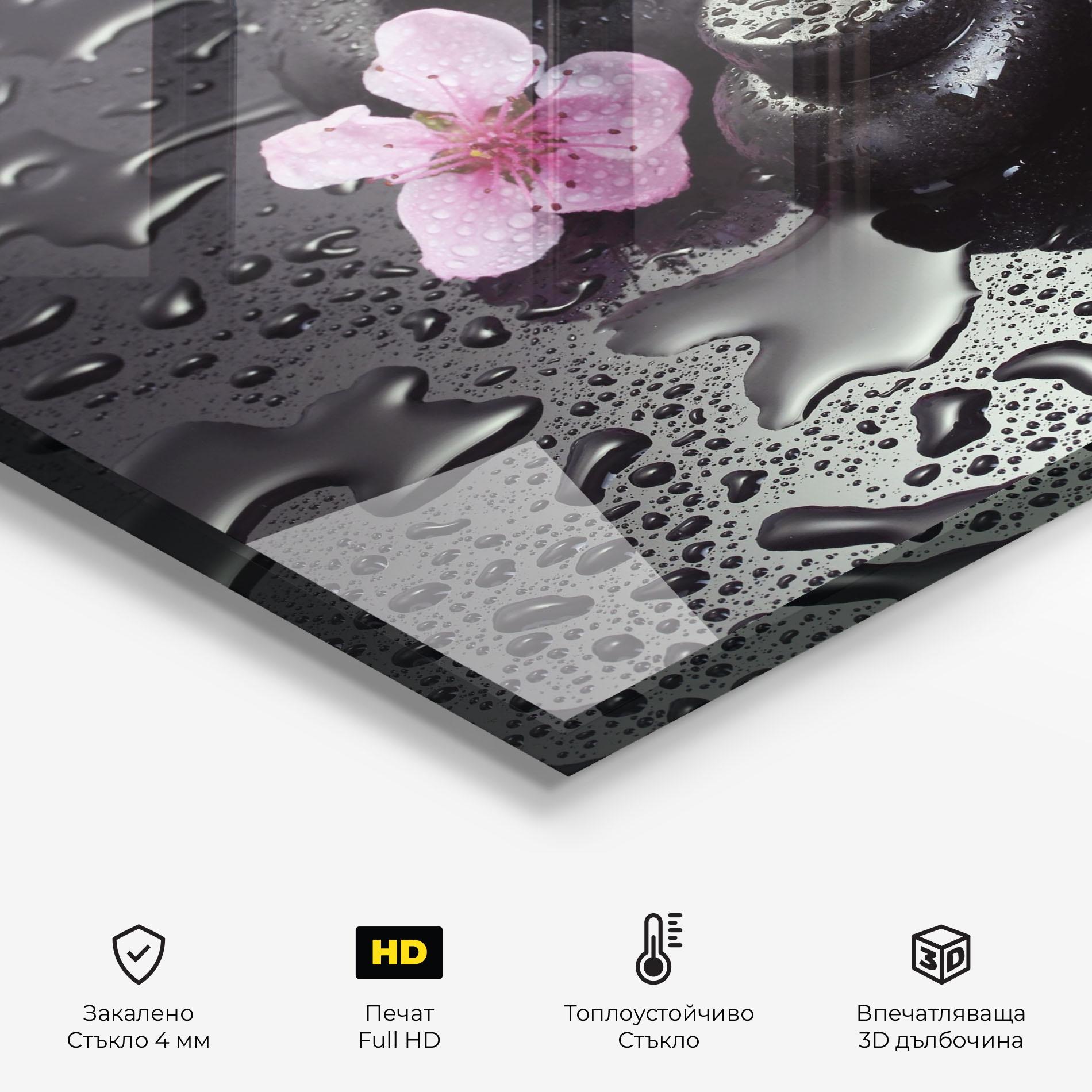 Стъклен панел за кухня Pretty Flower Stones mockup 2