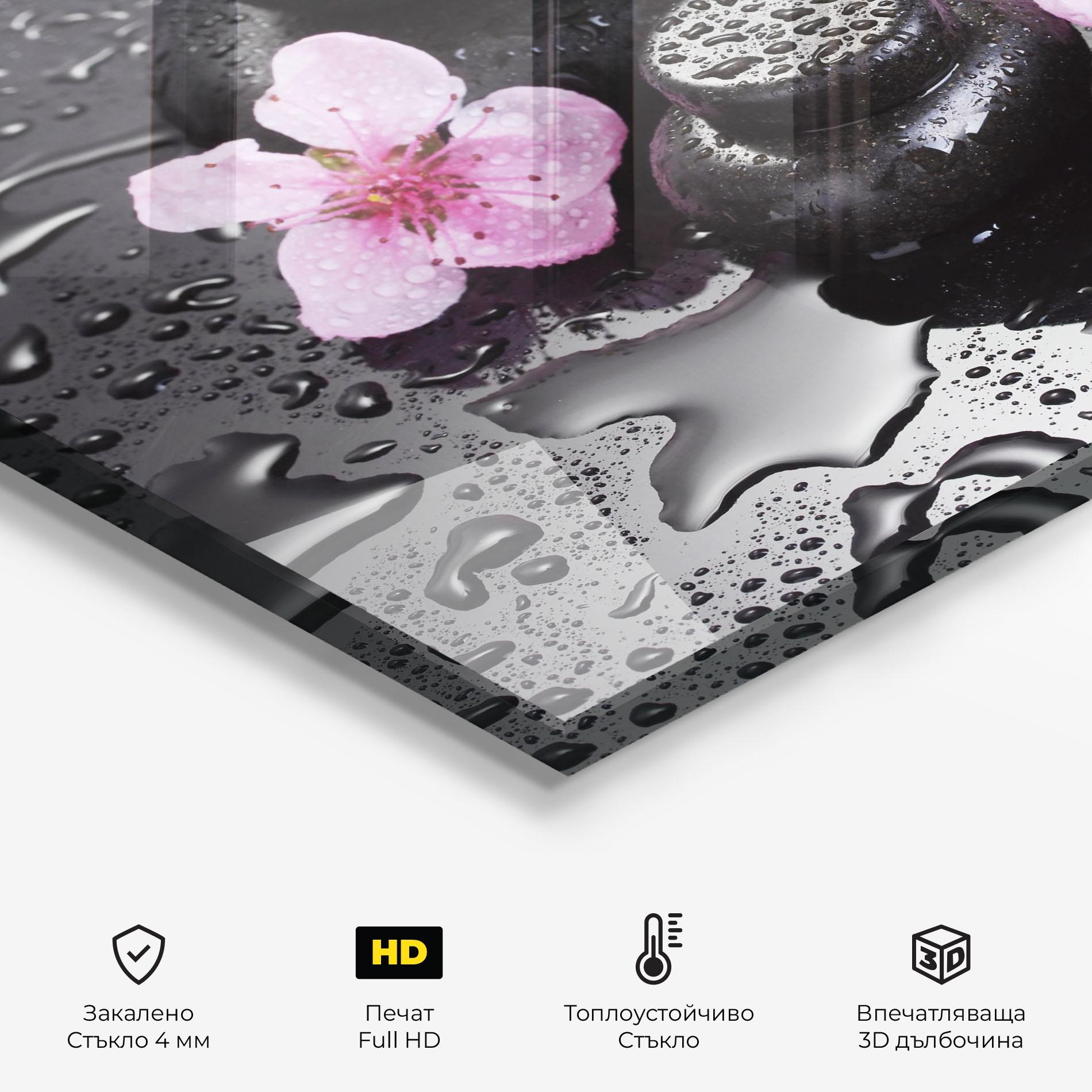 Стъклен панел за кухня Sakura Stones mockup 2