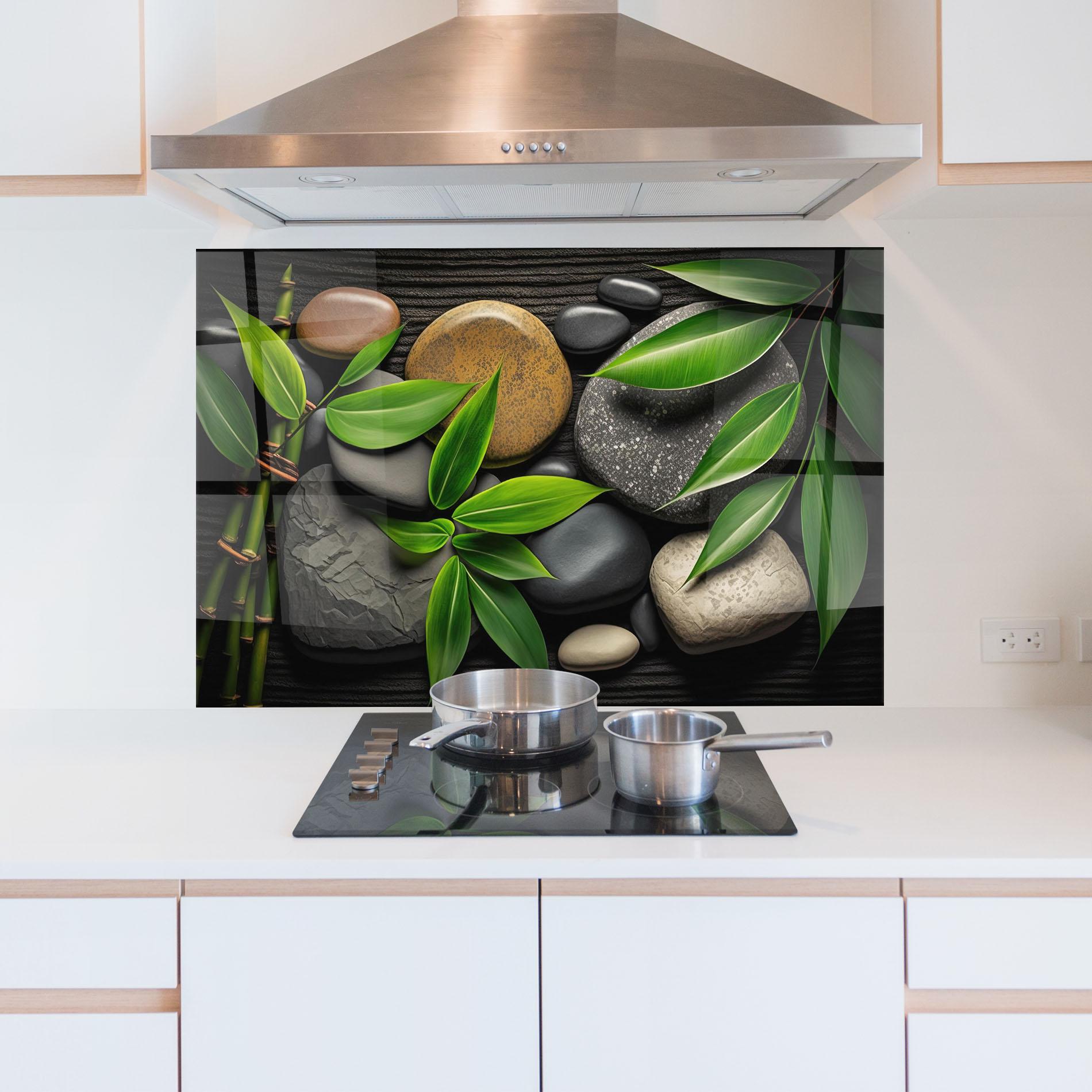 Стъклен панел за кухня Bamboo Stones View mockup 5