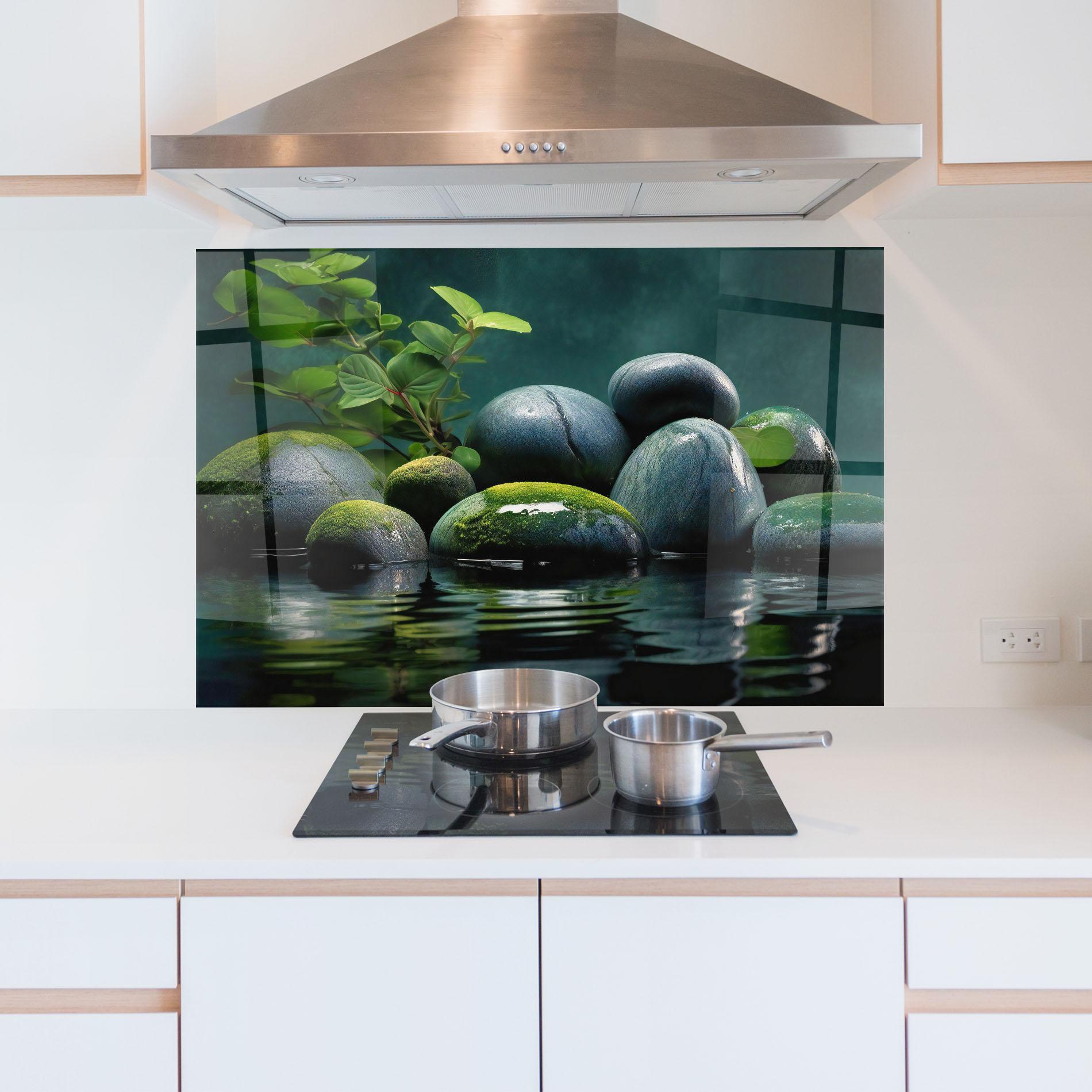 Стъклен панел за кухня Green Stone Nature mockup 5