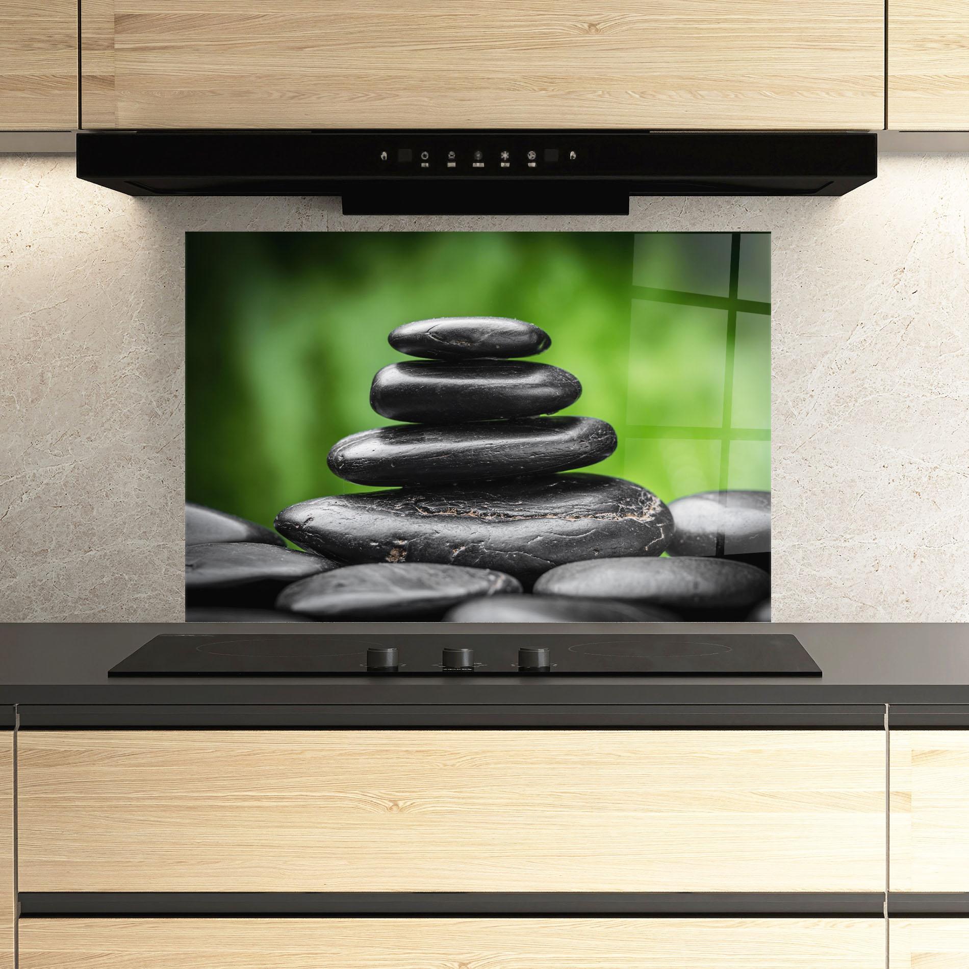 Стъклен панел за кухня Black Stone Meditation mockup 3