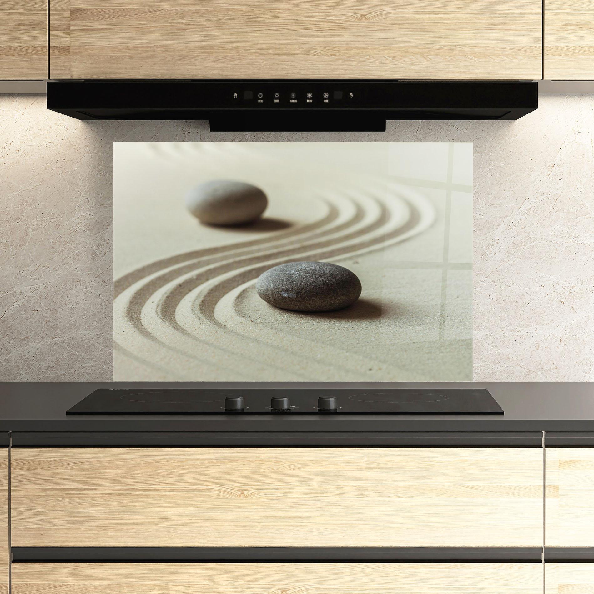 Стъклен панел за кухня Cream Sand Stones mockup 3