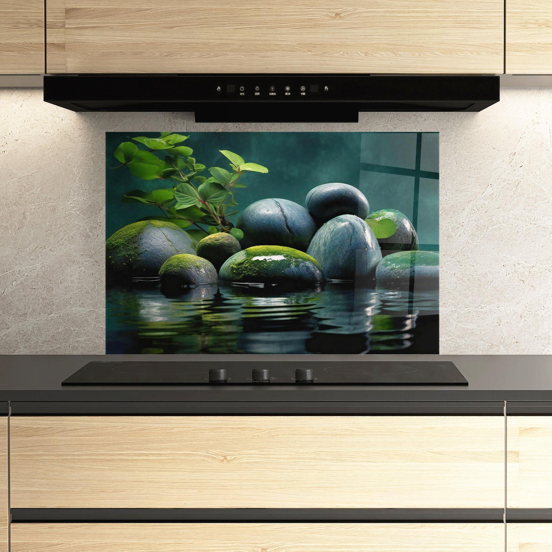 Стъклен панел за кухня Green Stone Nature mockup 3