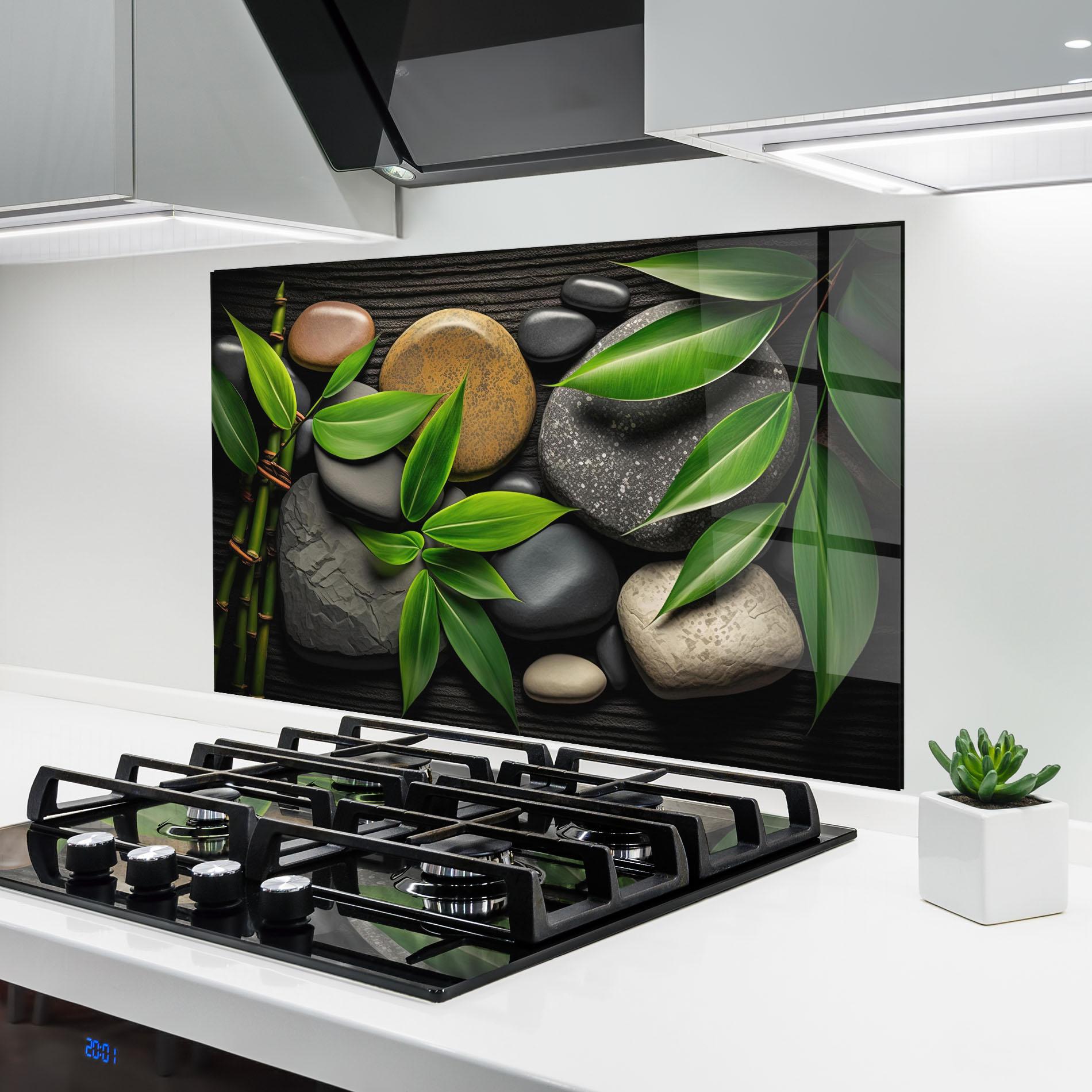 Стъклен панел за кухня Bamboo Stones View mockup 6